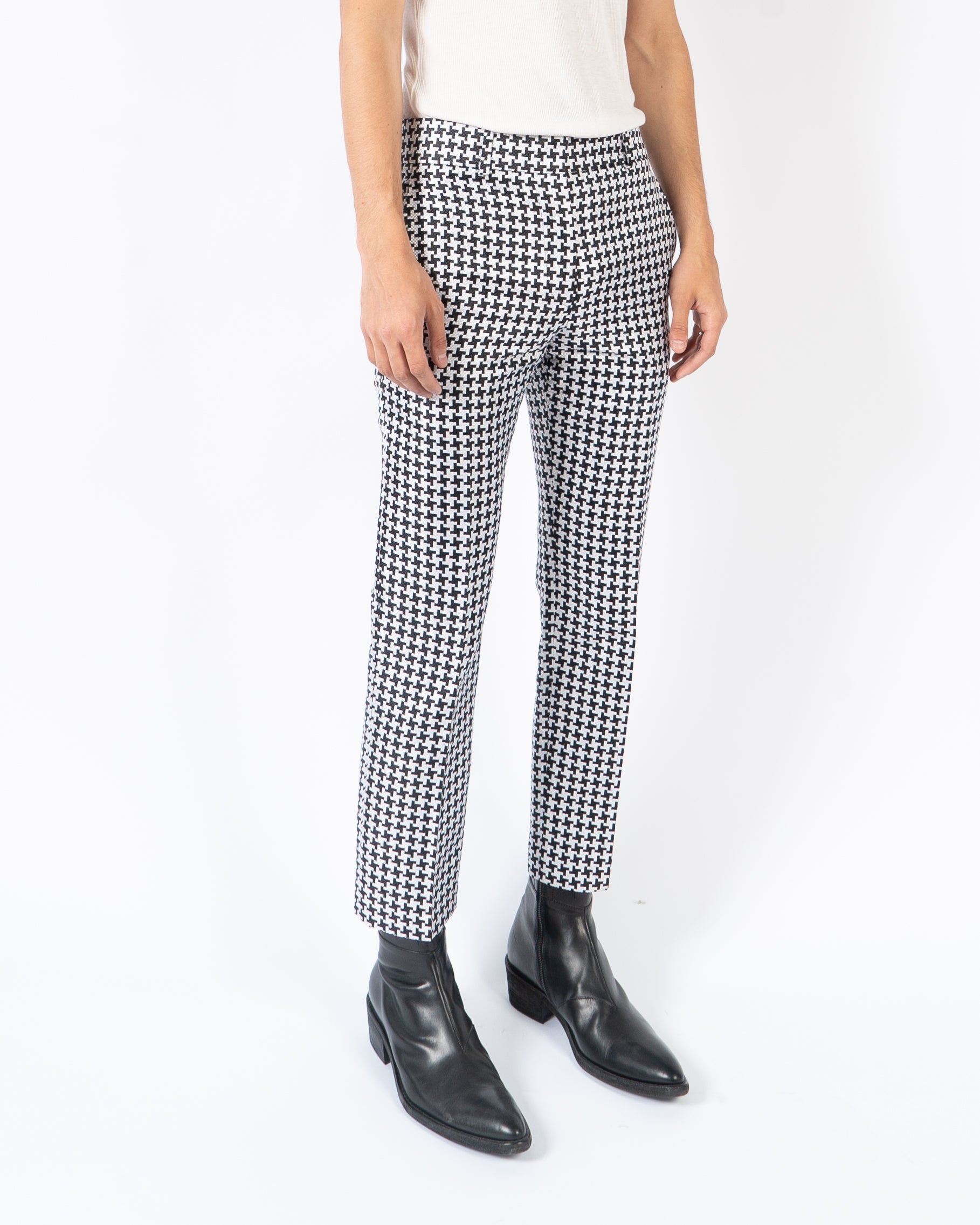 SS19 Black & White Houndstooth Silk Jacquard Trousers