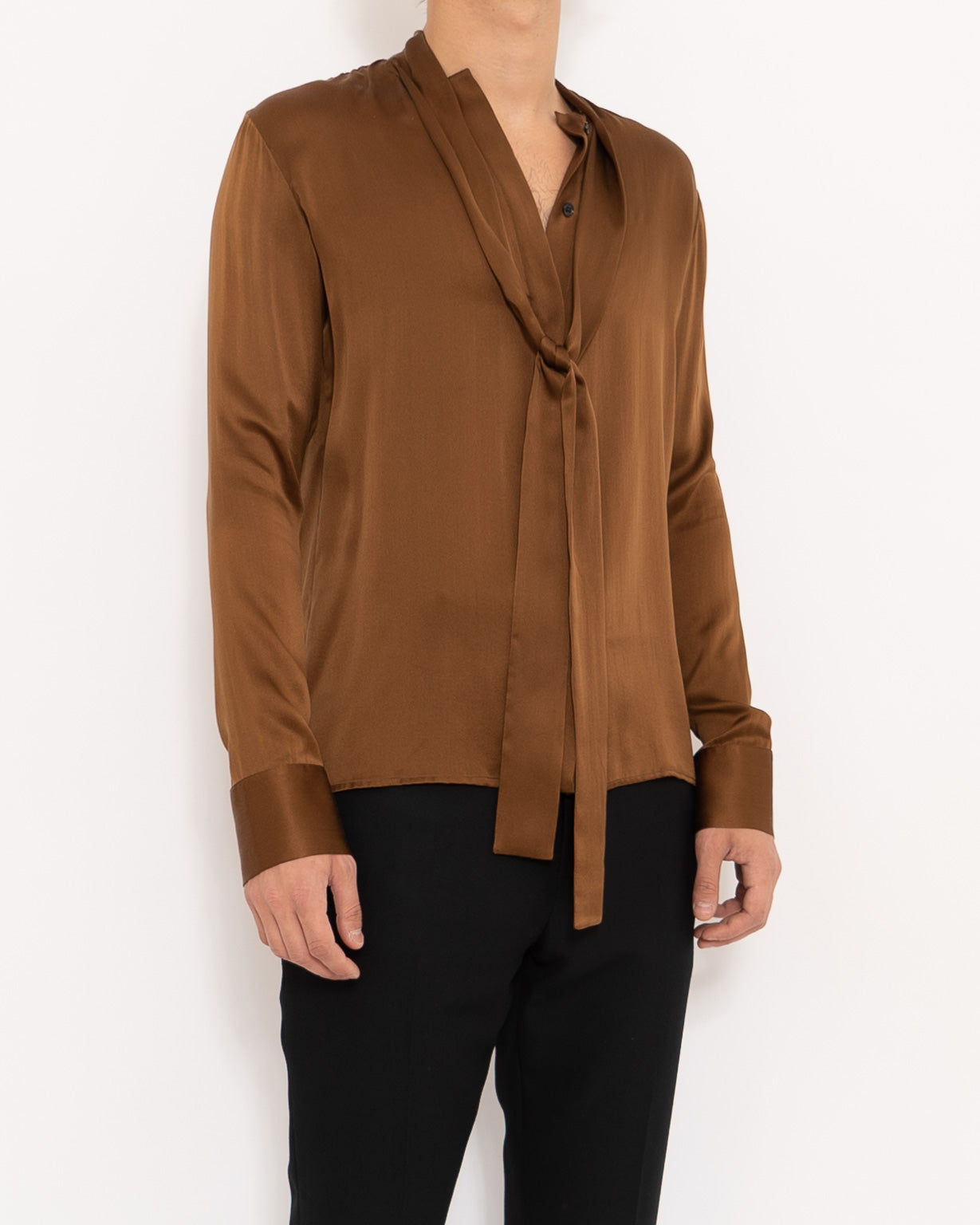 FW18 Brown Scarf Collar Silk Shirt Sample