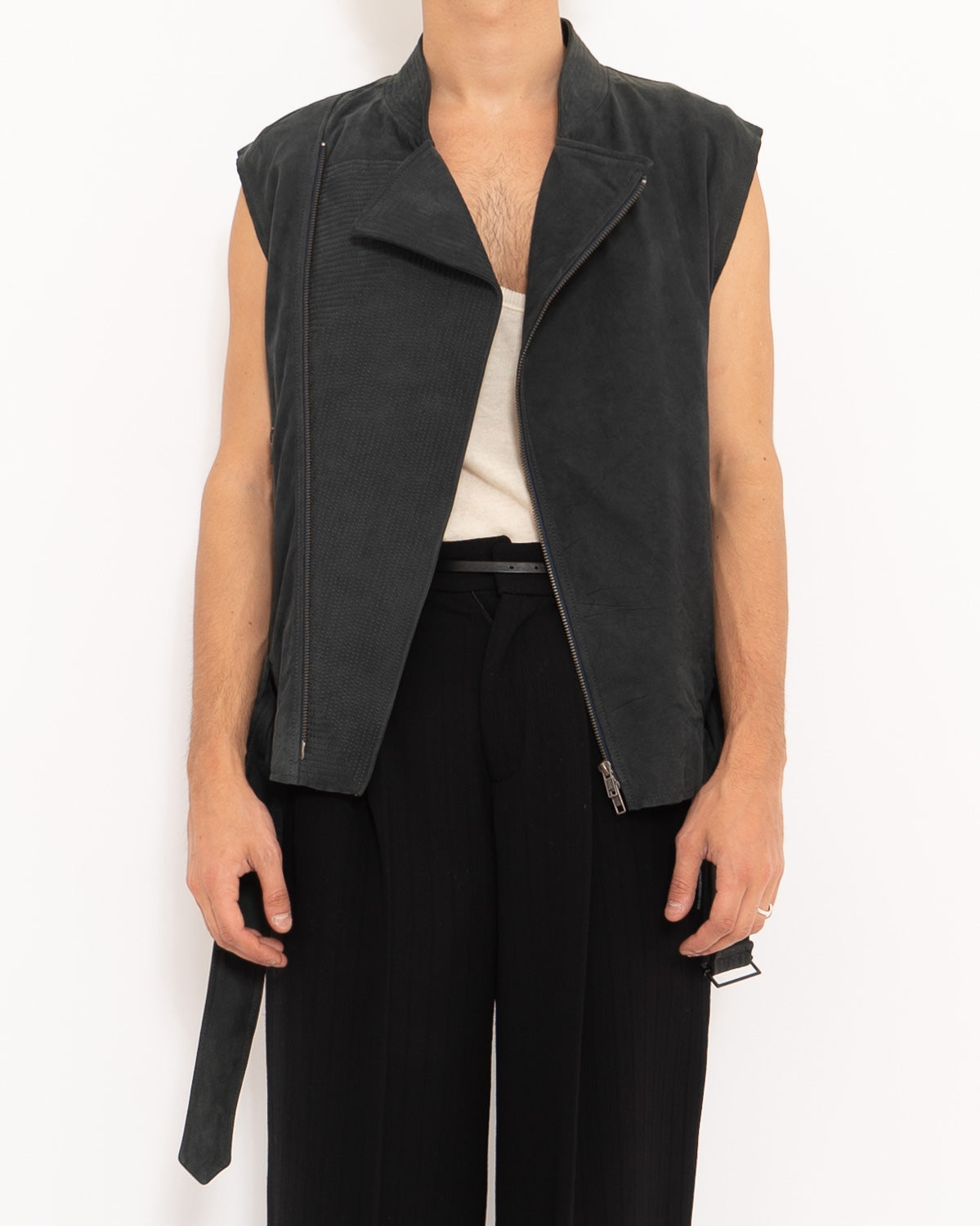 SS11 Petrol Lamb Leather Biker Waistcoat