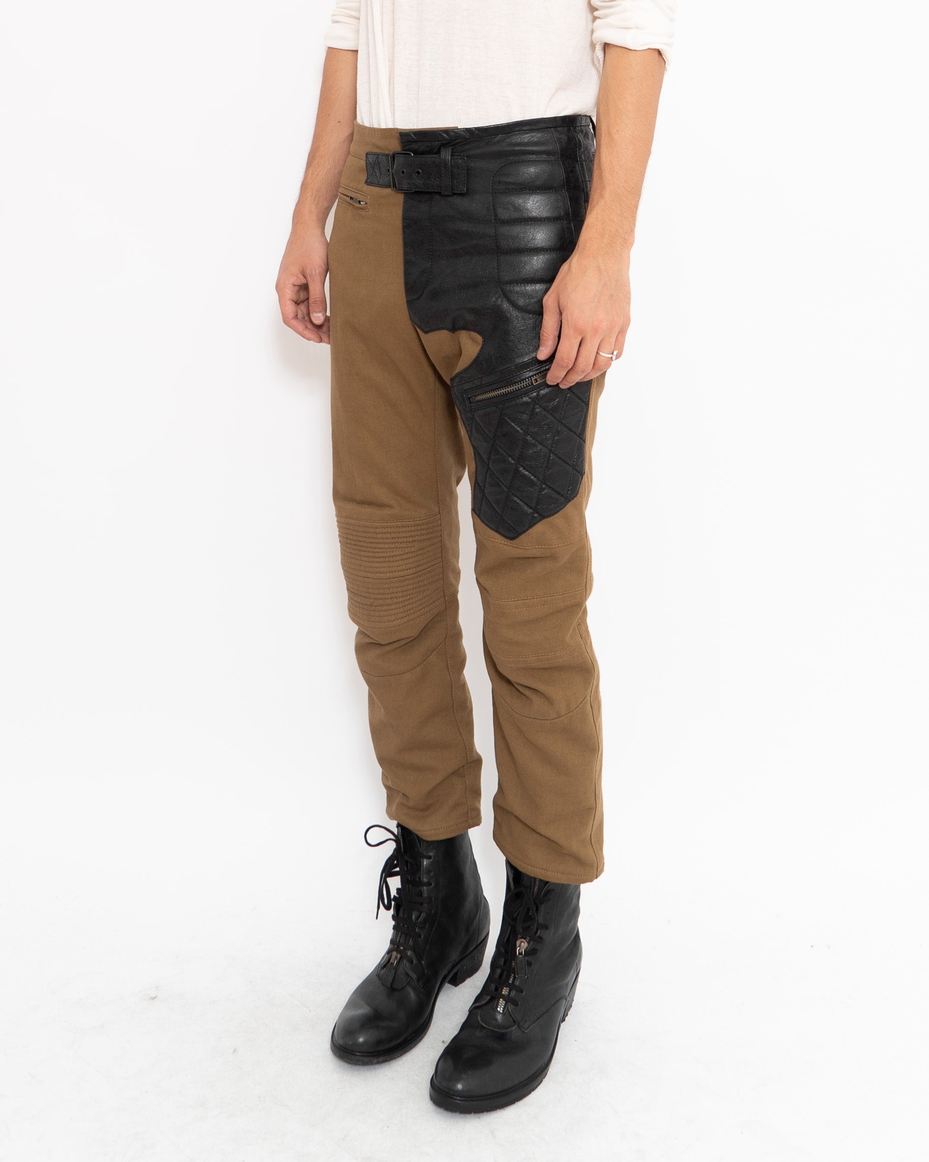 FW17 Camel Leather Patched Biker Trousers Sample