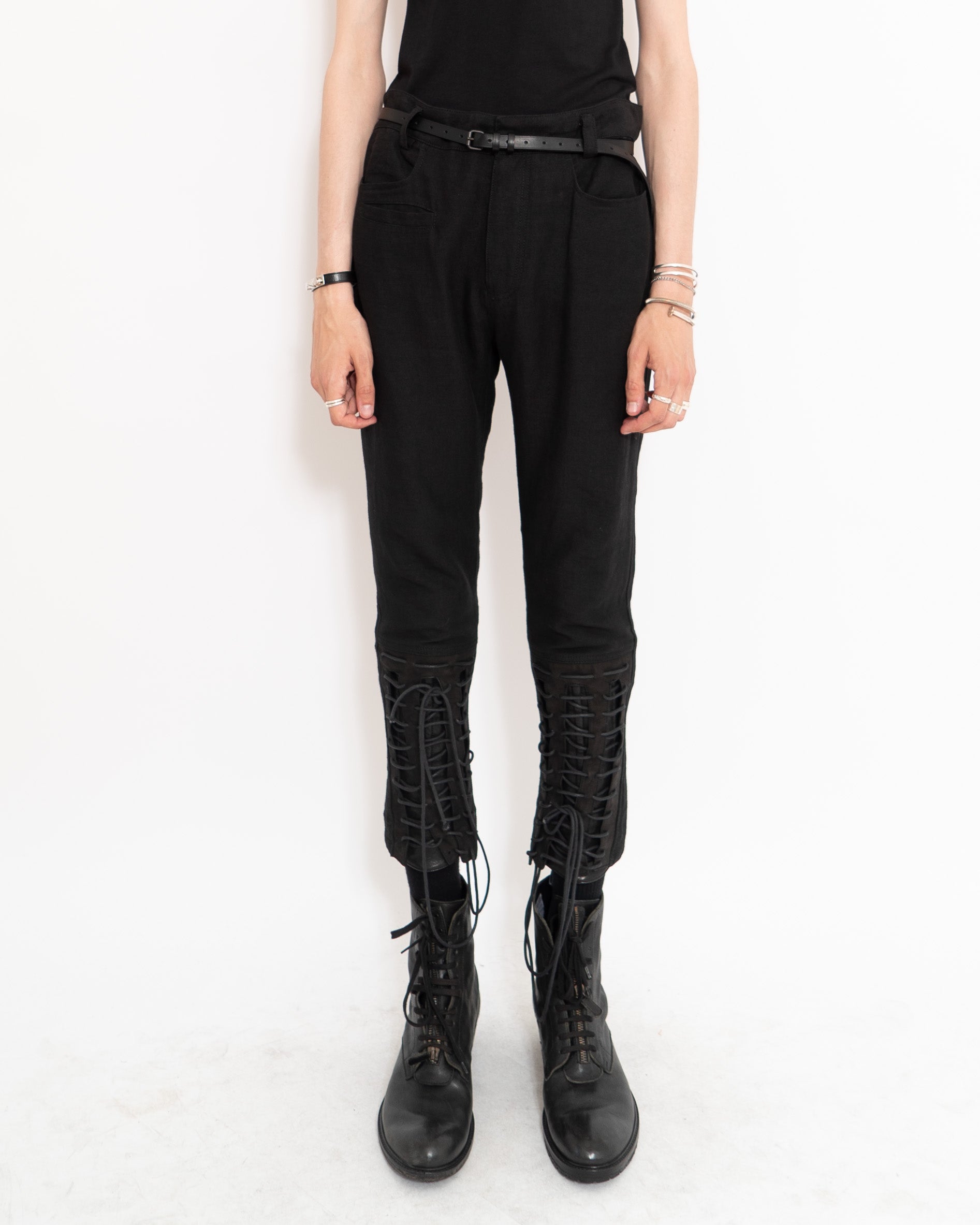 FW16 Laced Trousers in Black Cotton