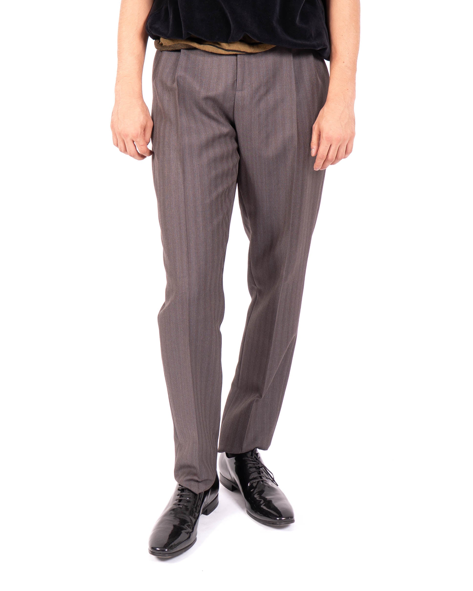 FW19 High-Waisted Pleated Trousers in Grey Wool