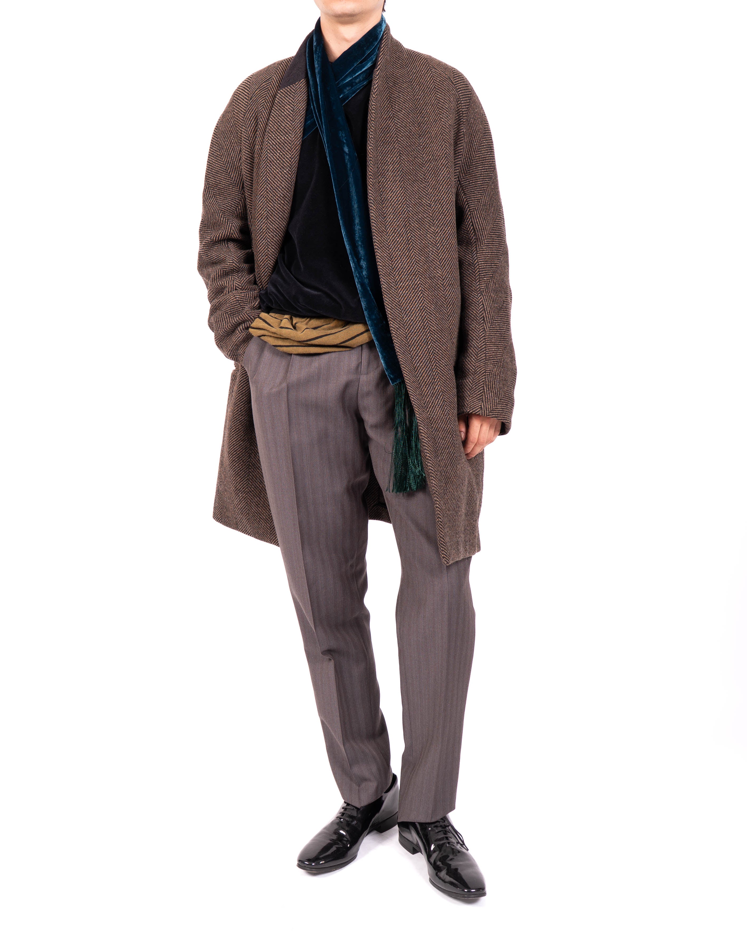 FW19 High-Waisted Pleated Trousers in Grey Wool