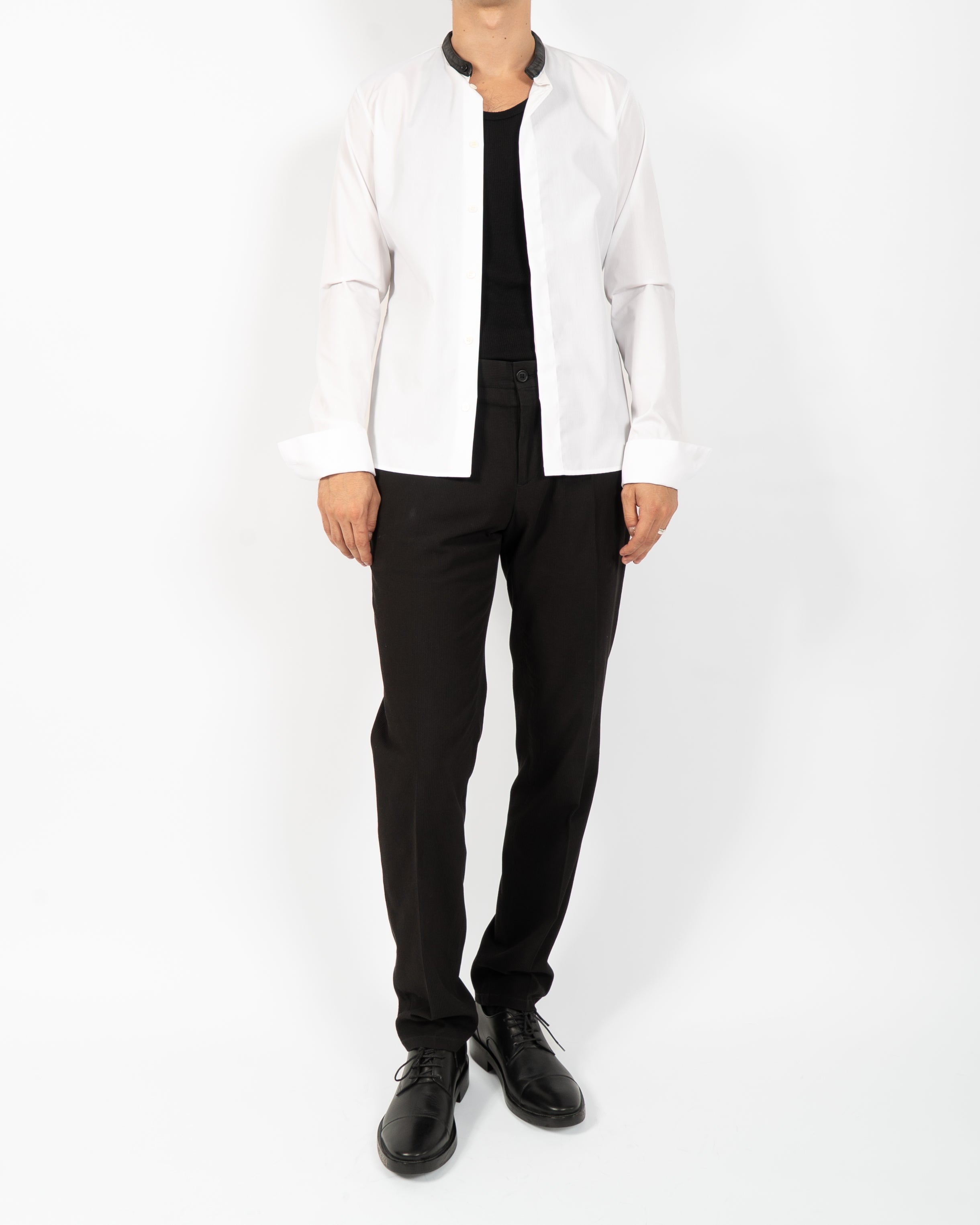 FW20 Leather Collar Mao Shirt in White Cotton