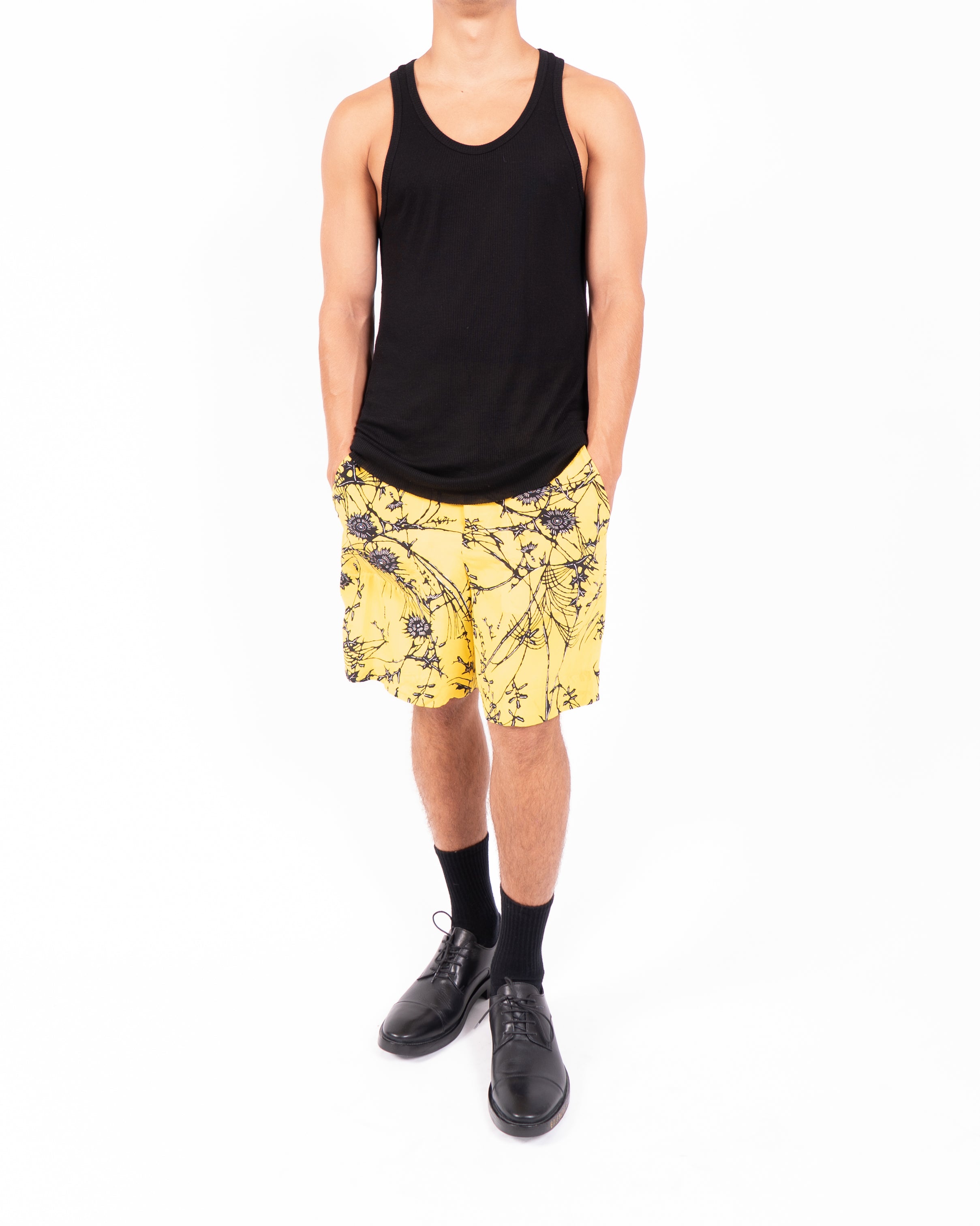 SS17 Boxing Shorts in Yellow Floral Silk