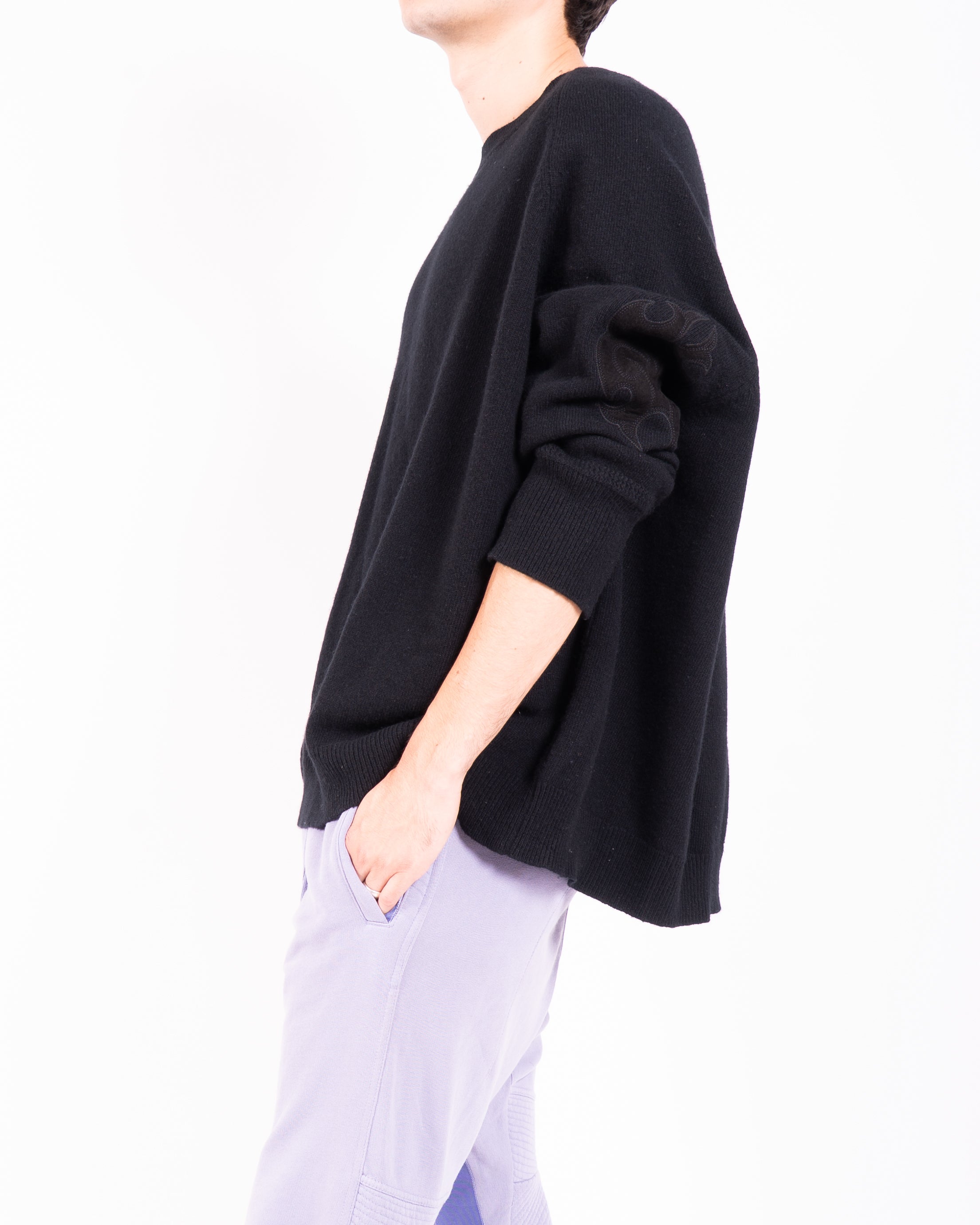 FW17 Oversized Knit with Suede Patches in Black Wool