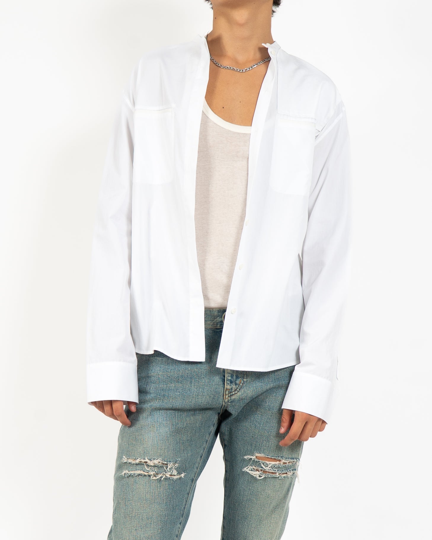 FW18 Mandarin Military Shirt in White Cotton