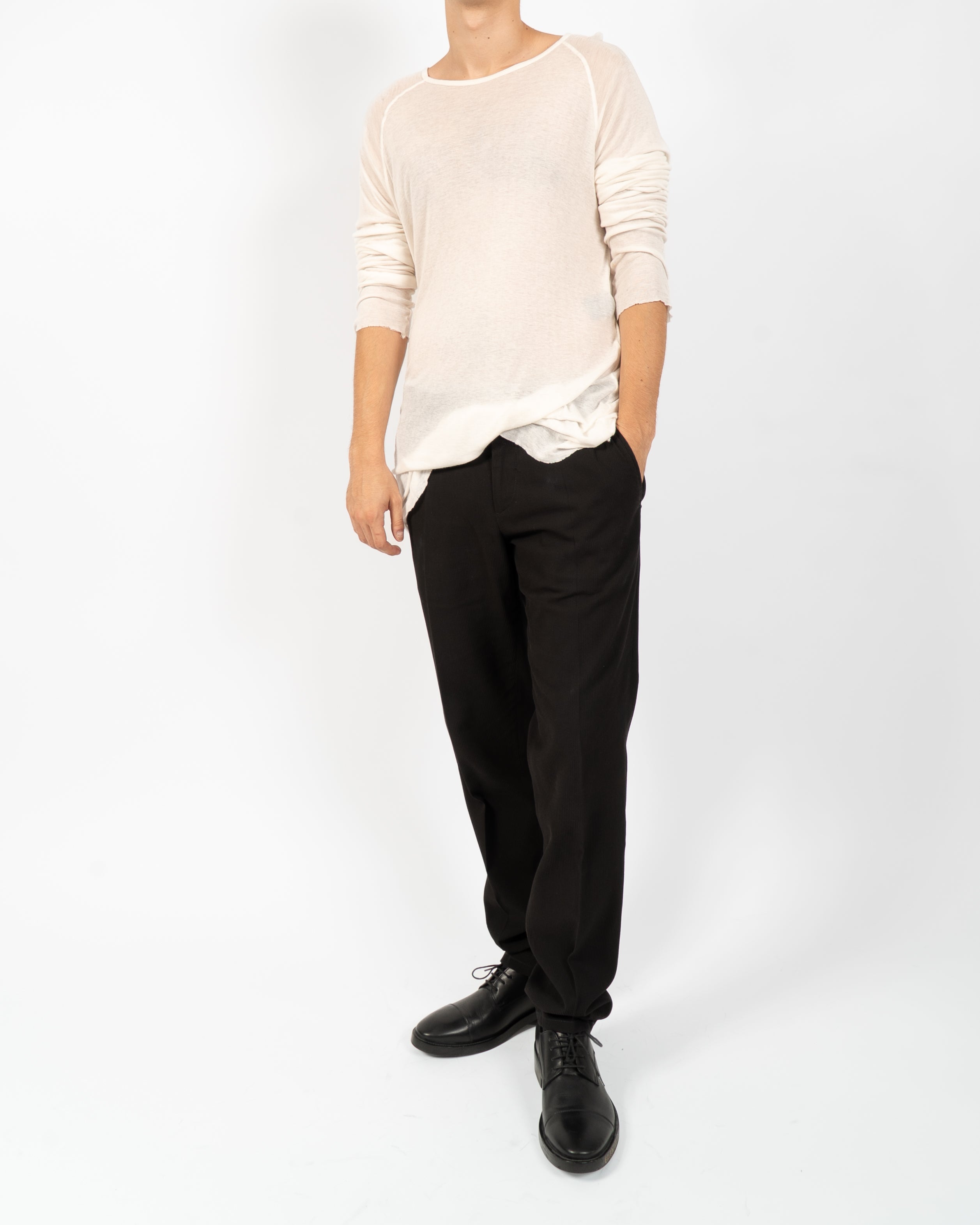 FW15 Raglan Raw-Hem Longsleeve T-Shirt in white Viscose