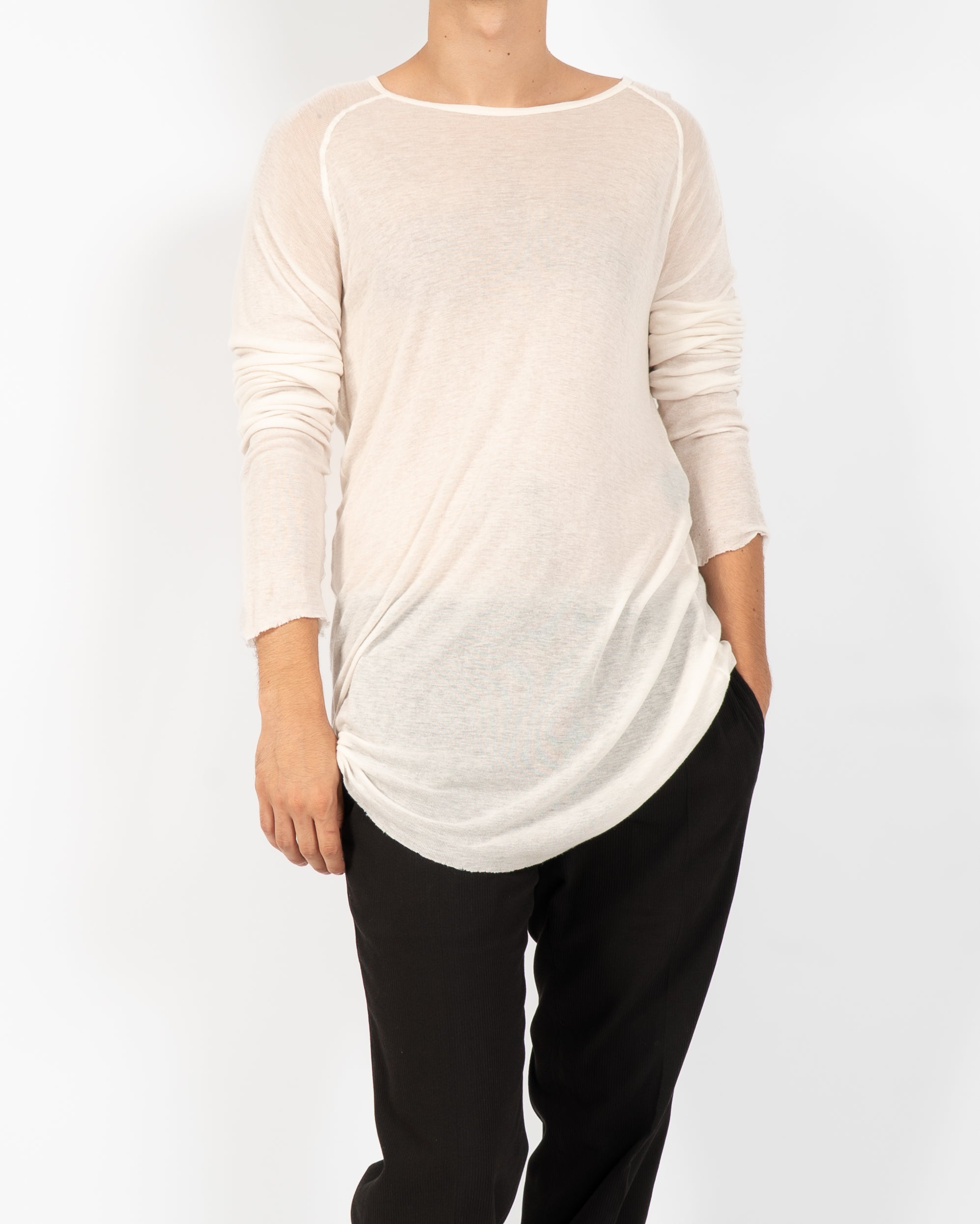 FW15 Raglan Raw-Hem Longsleeve T-Shirt in white Viscose
