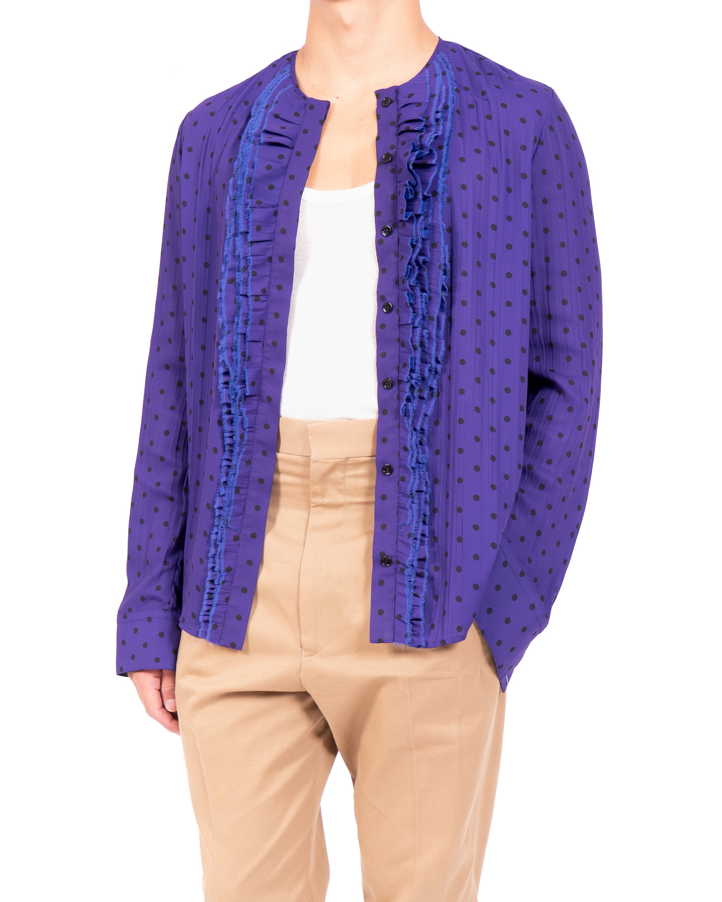 SS18 Ruffle Shirt in Purple Dottet Silk