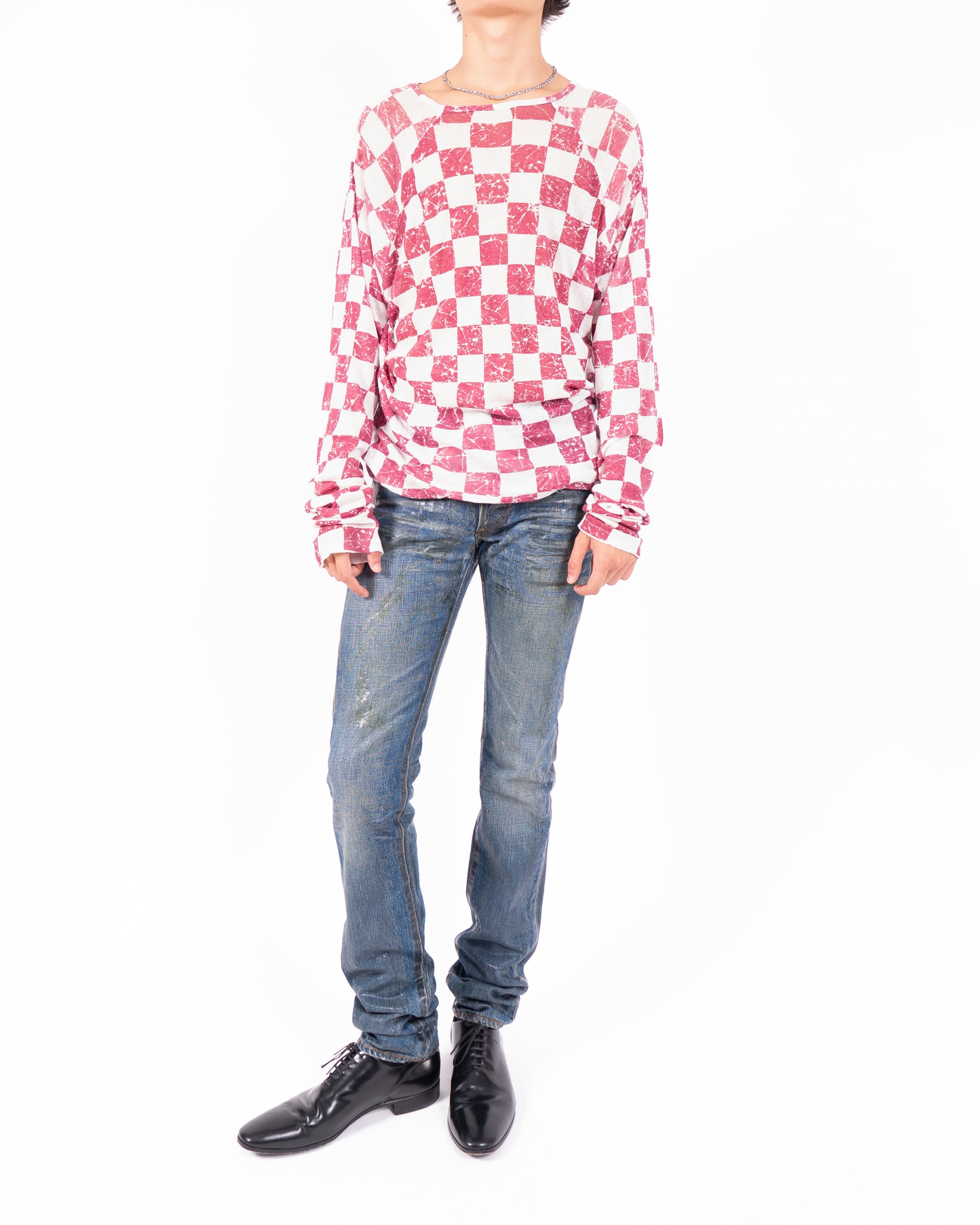 SS15 Checked Longsleeve in Red & Creme Cashmere