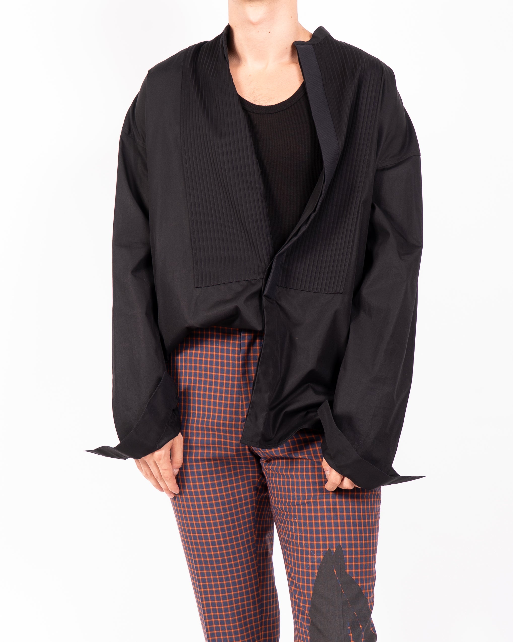 SS13 Oversized Plisse Detail Shirt in Black Cotton