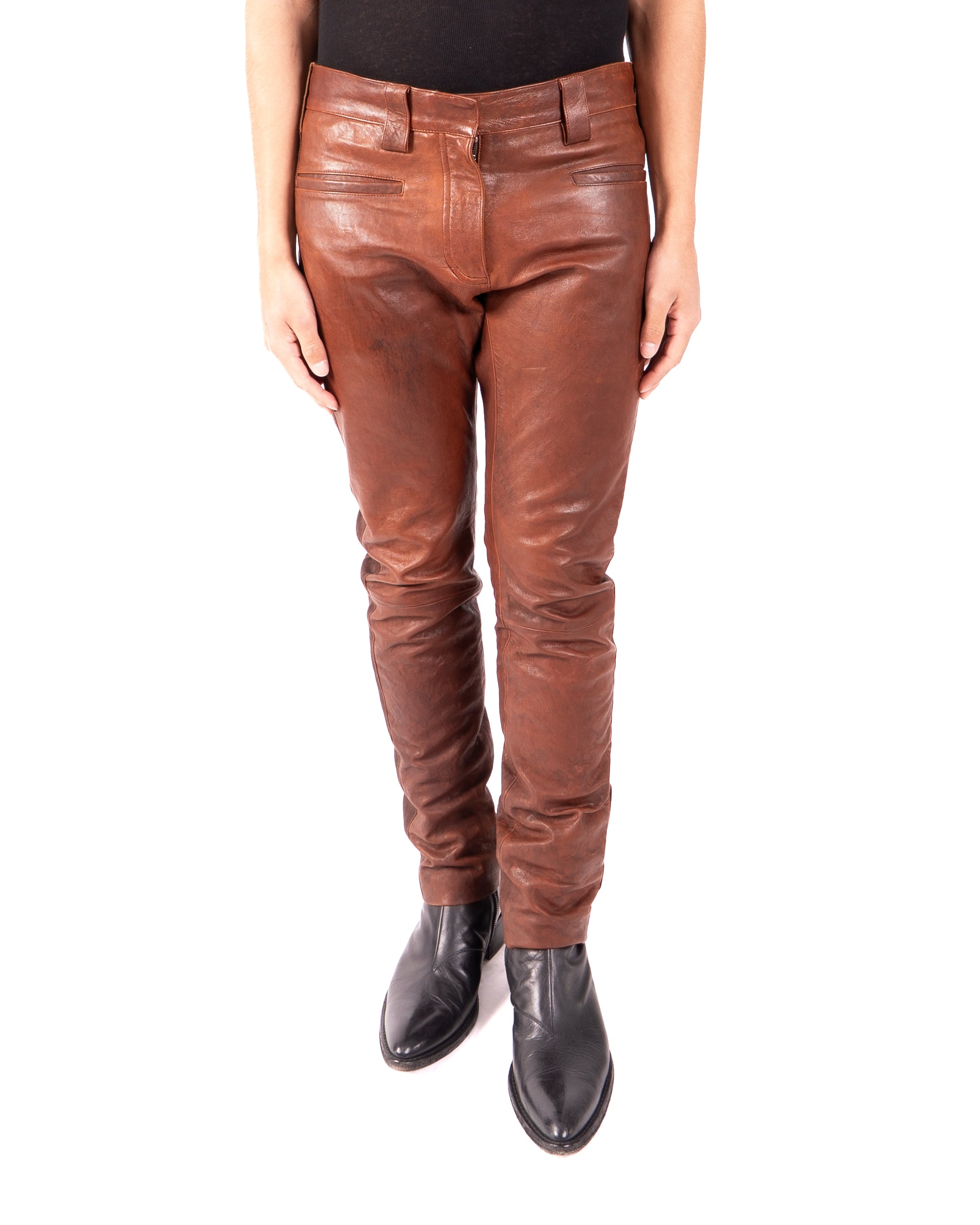 FW15 Bethnal Brown Leather Trousers Sample