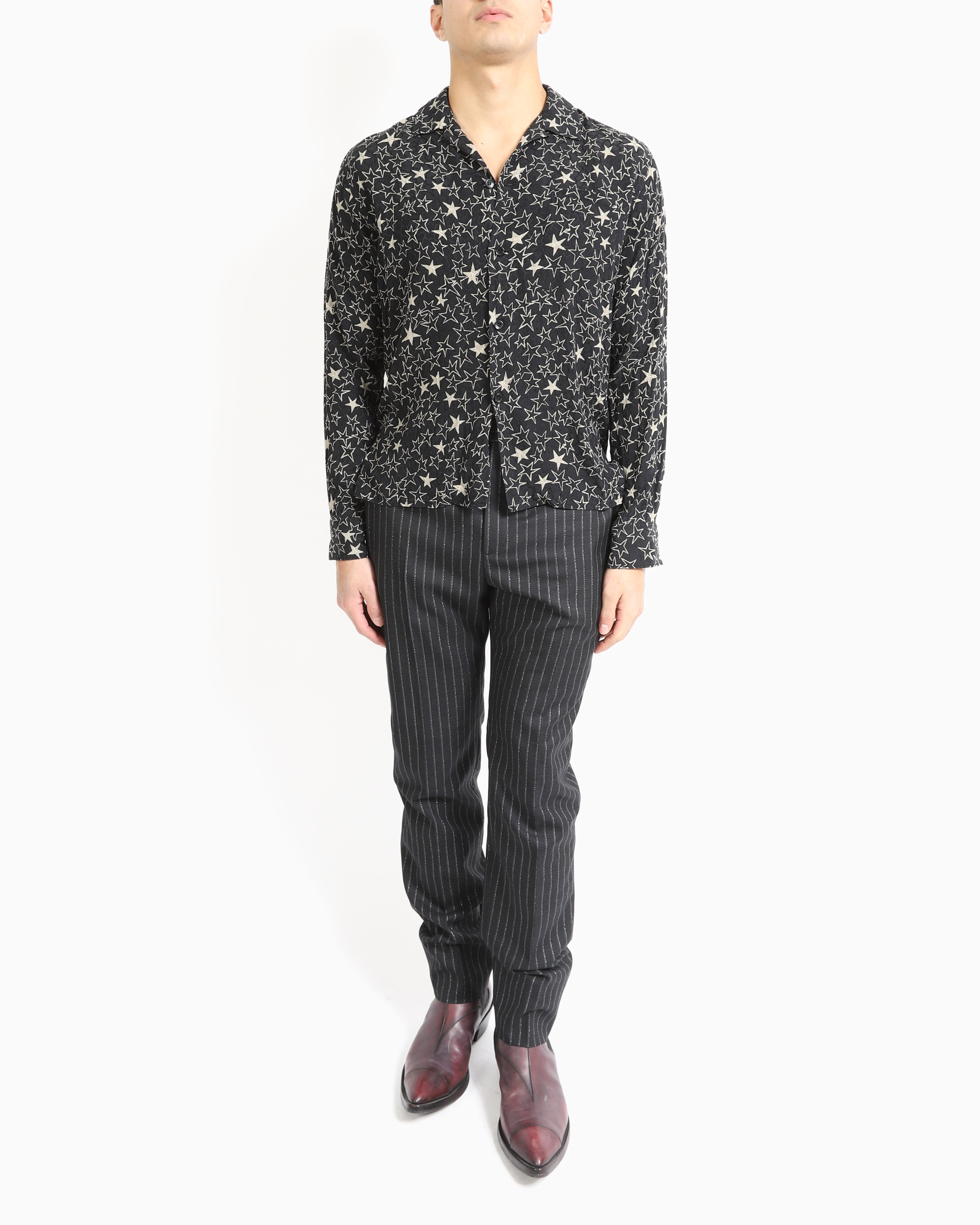 FW19 Star Print Shirt in Textured Silk