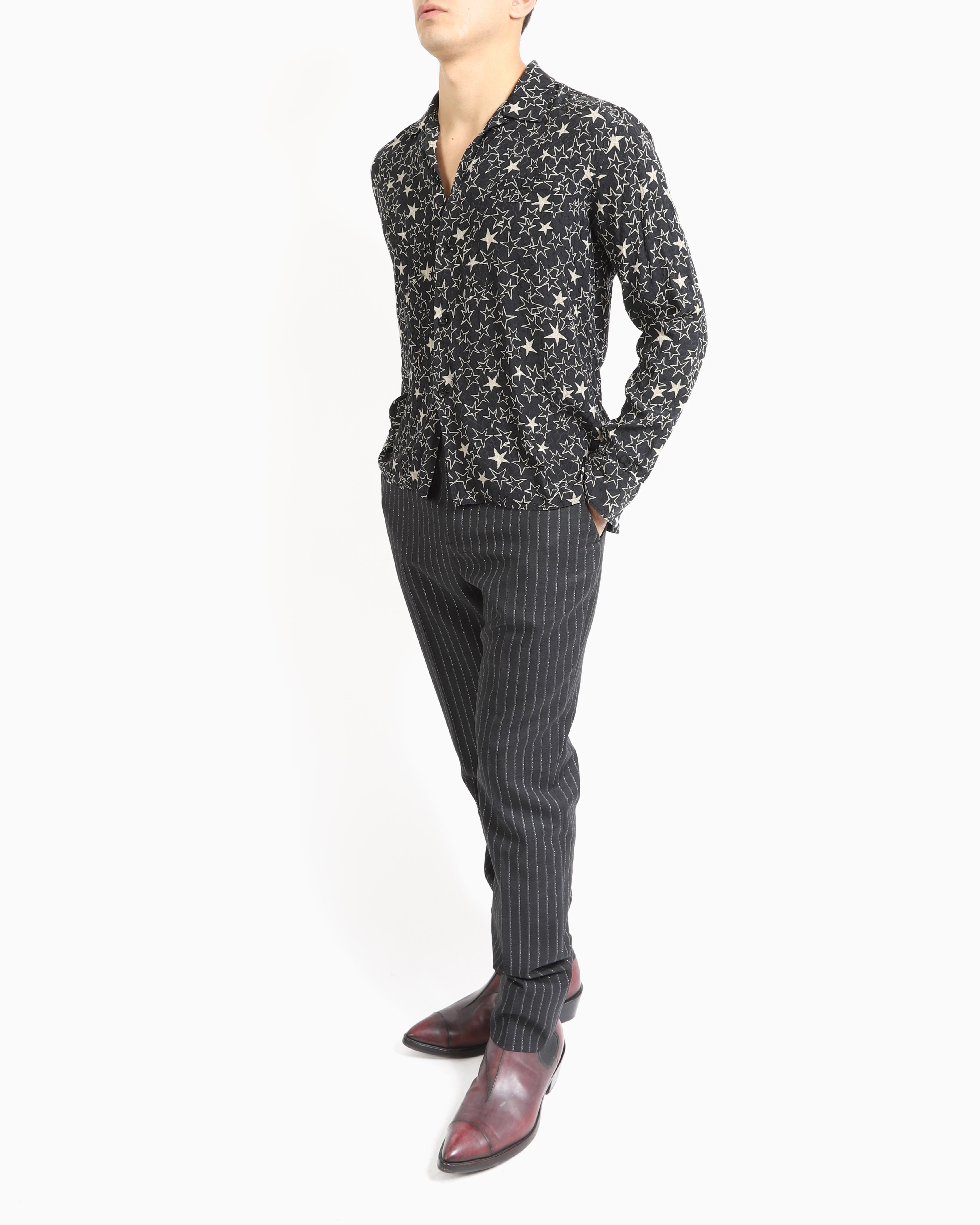 FW19 Star Print Shirt in Textured Silk