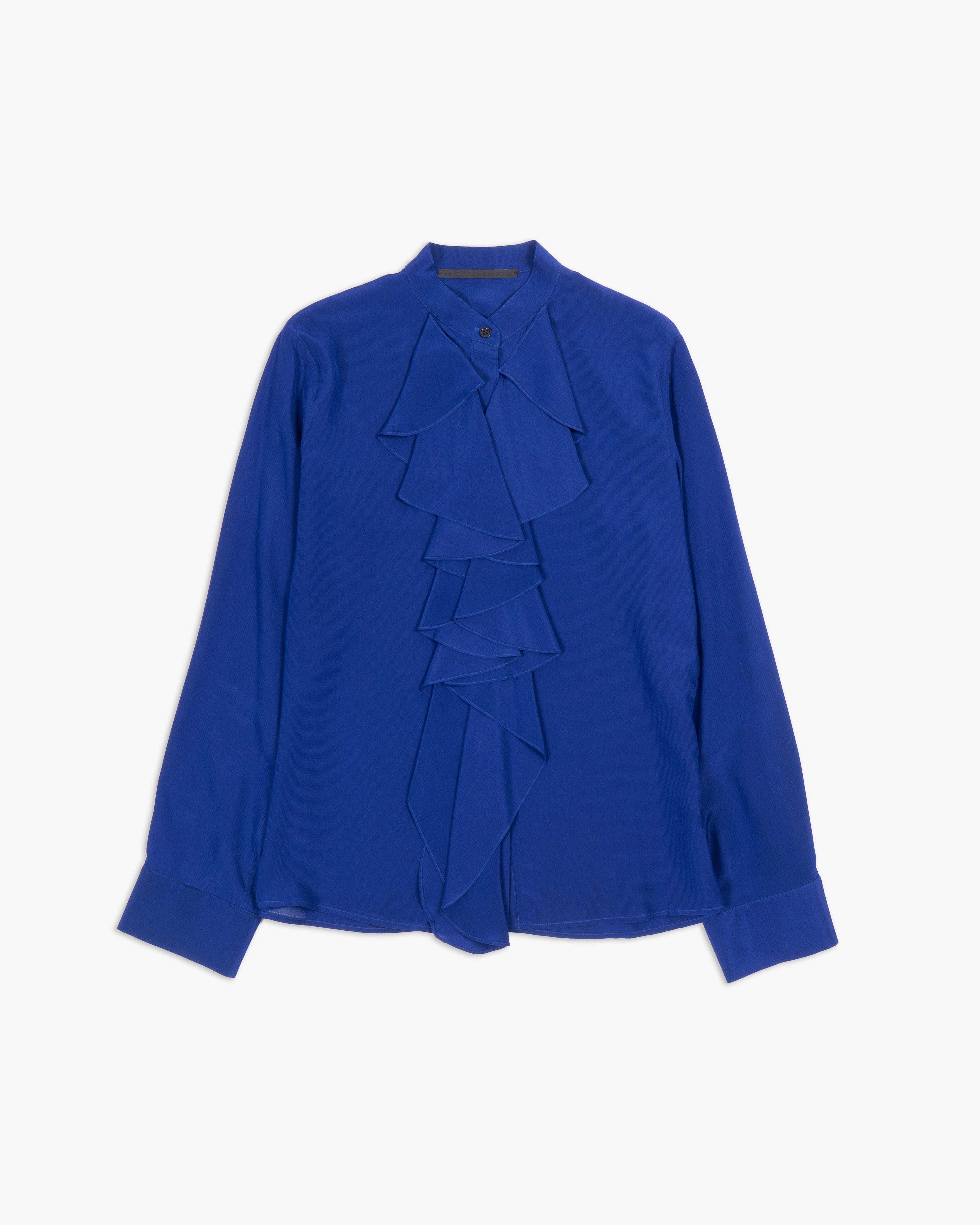 FW20 Rutched Collar Shirt in Blue Silk