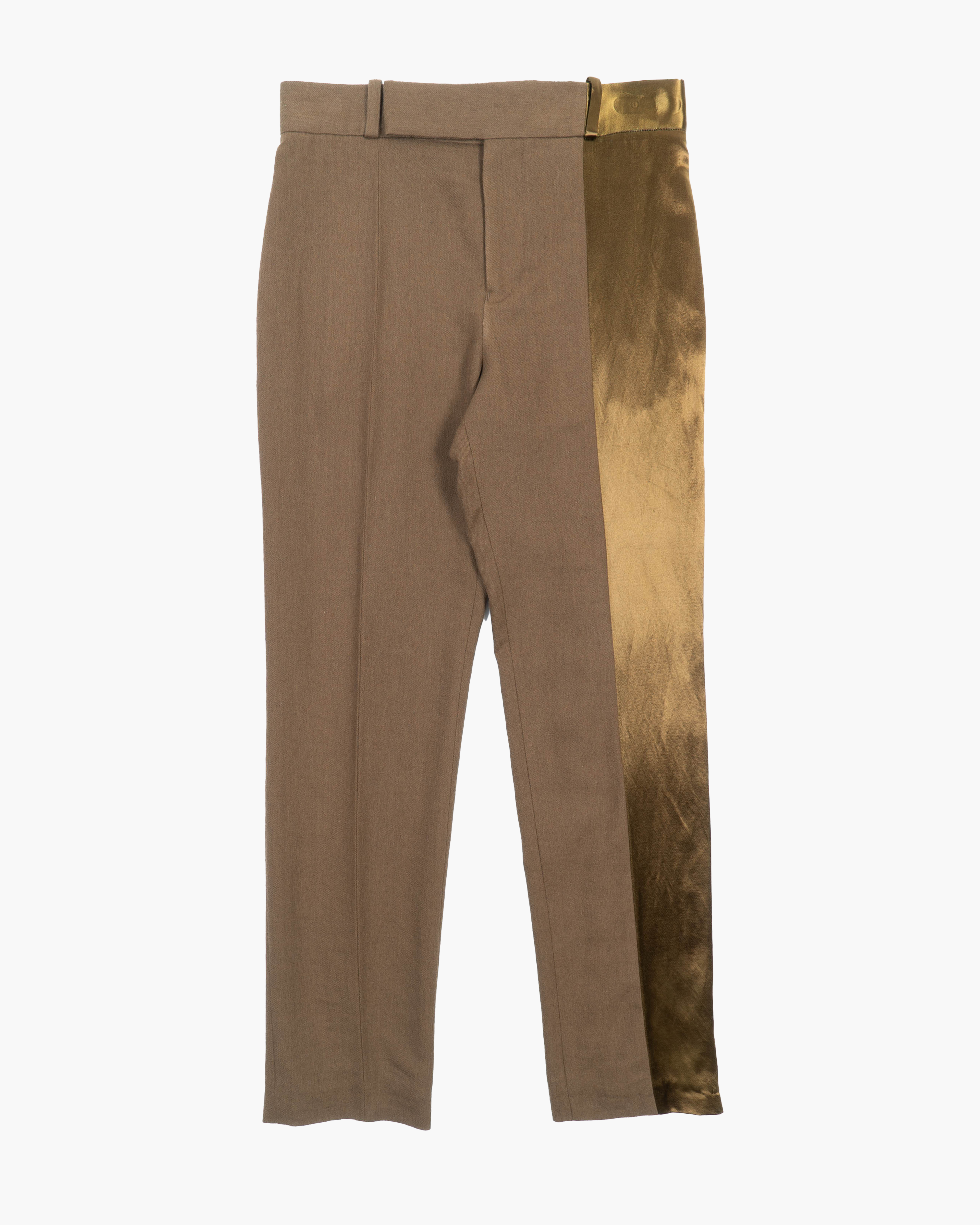 FW18 Contrasting Trousers in Brown Wool & Golden Silk