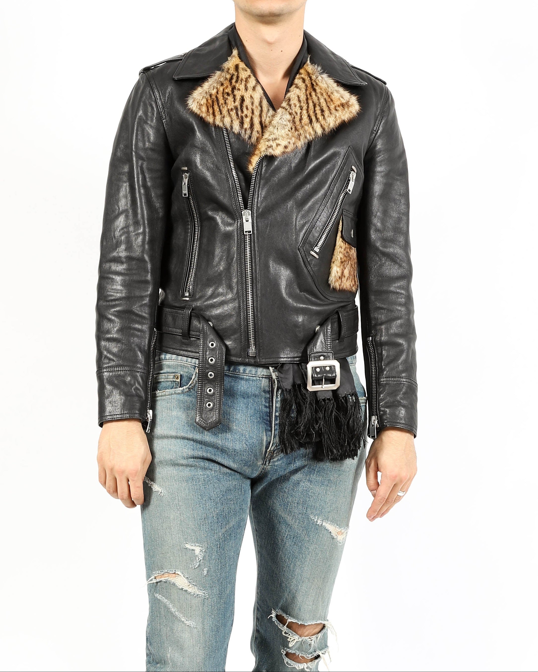 FW14 Marmot Fur Trimmed L17 Biker Jacket in Black Leather