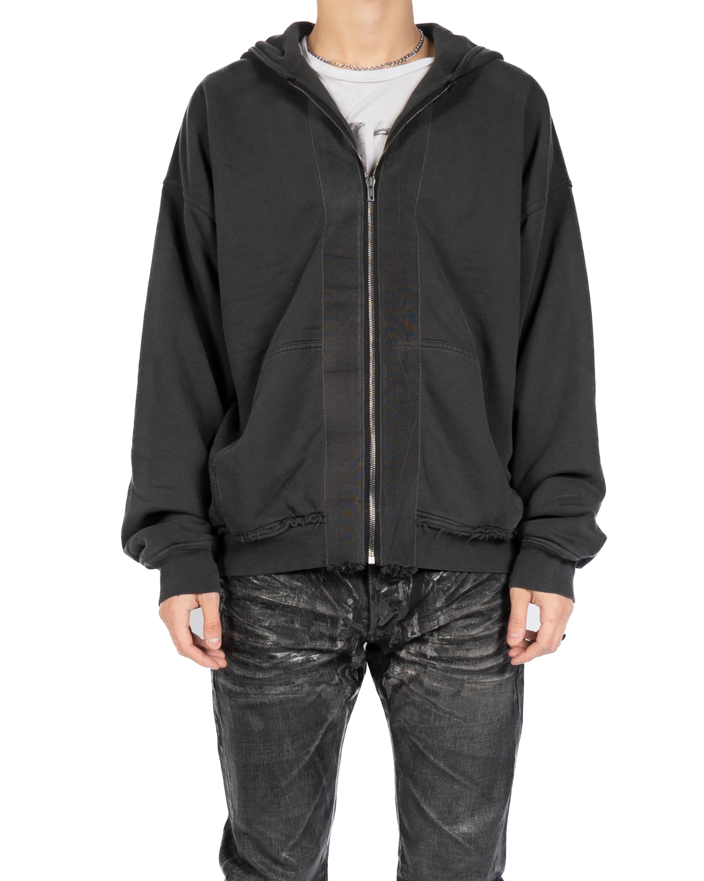 Distressed zip up sales hoodie