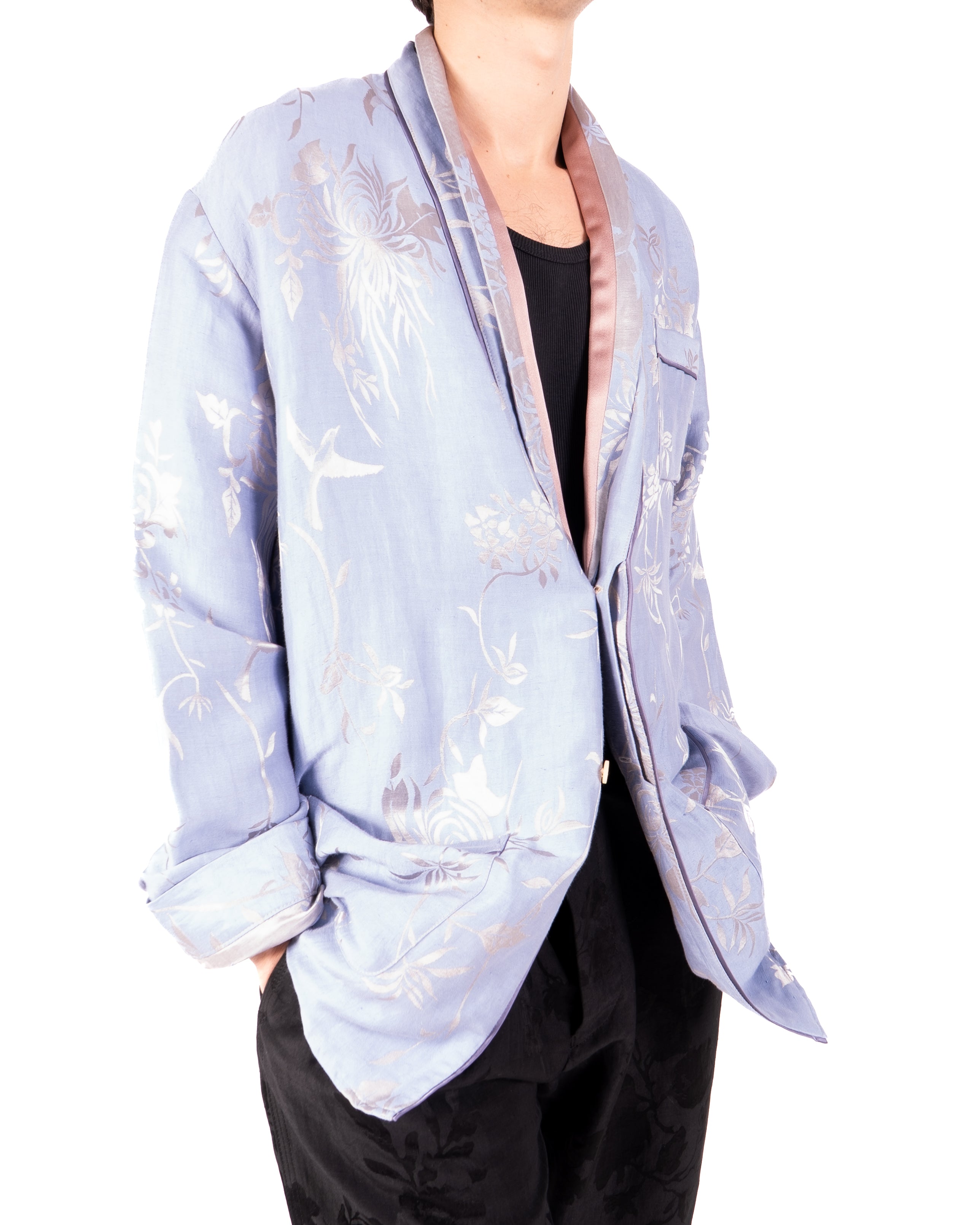 SS15 Oversized Pyjama Jacket in Blue Silk Jacquard