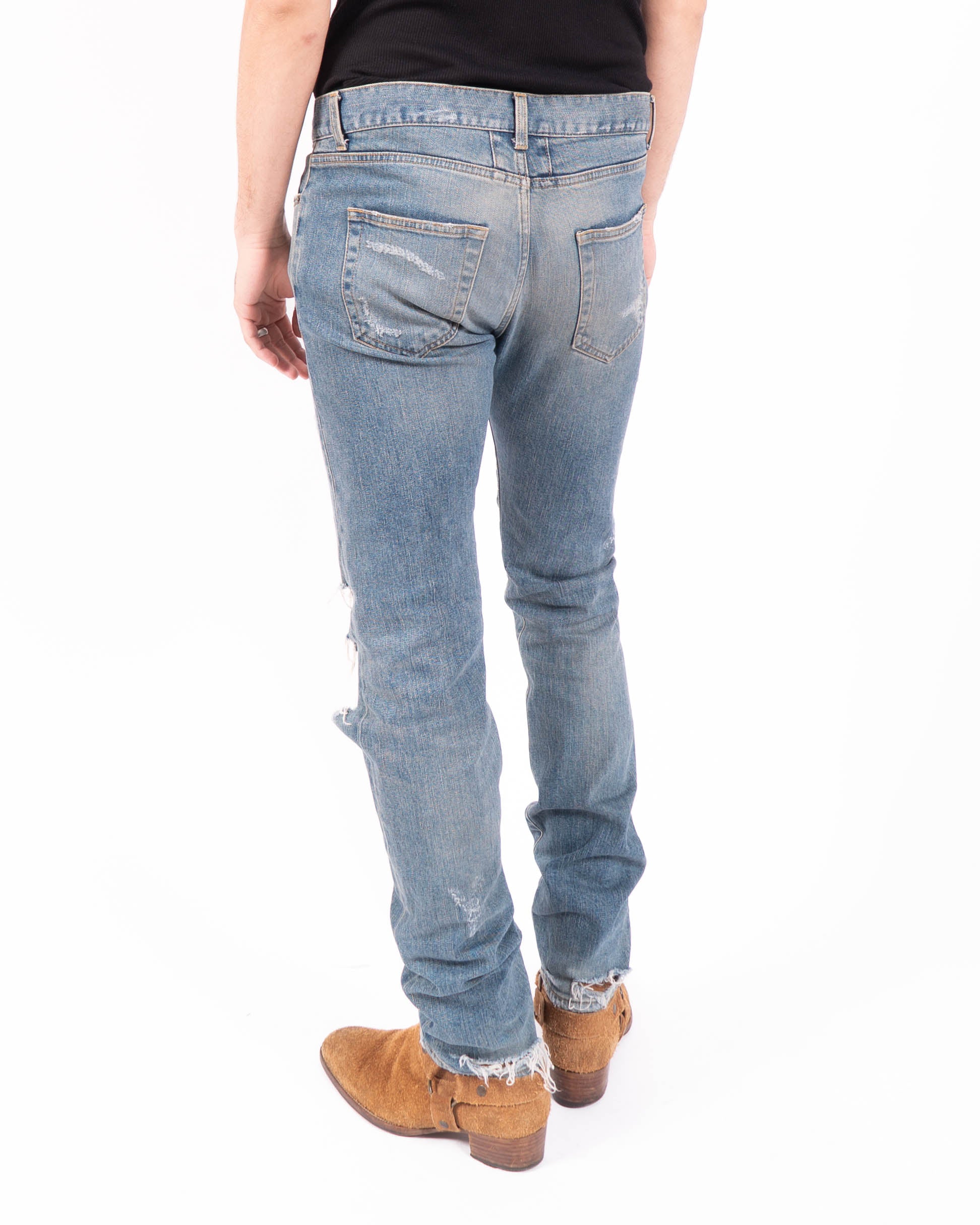 SS16 Skinny Distressed Jeans in Dark Washed Denim