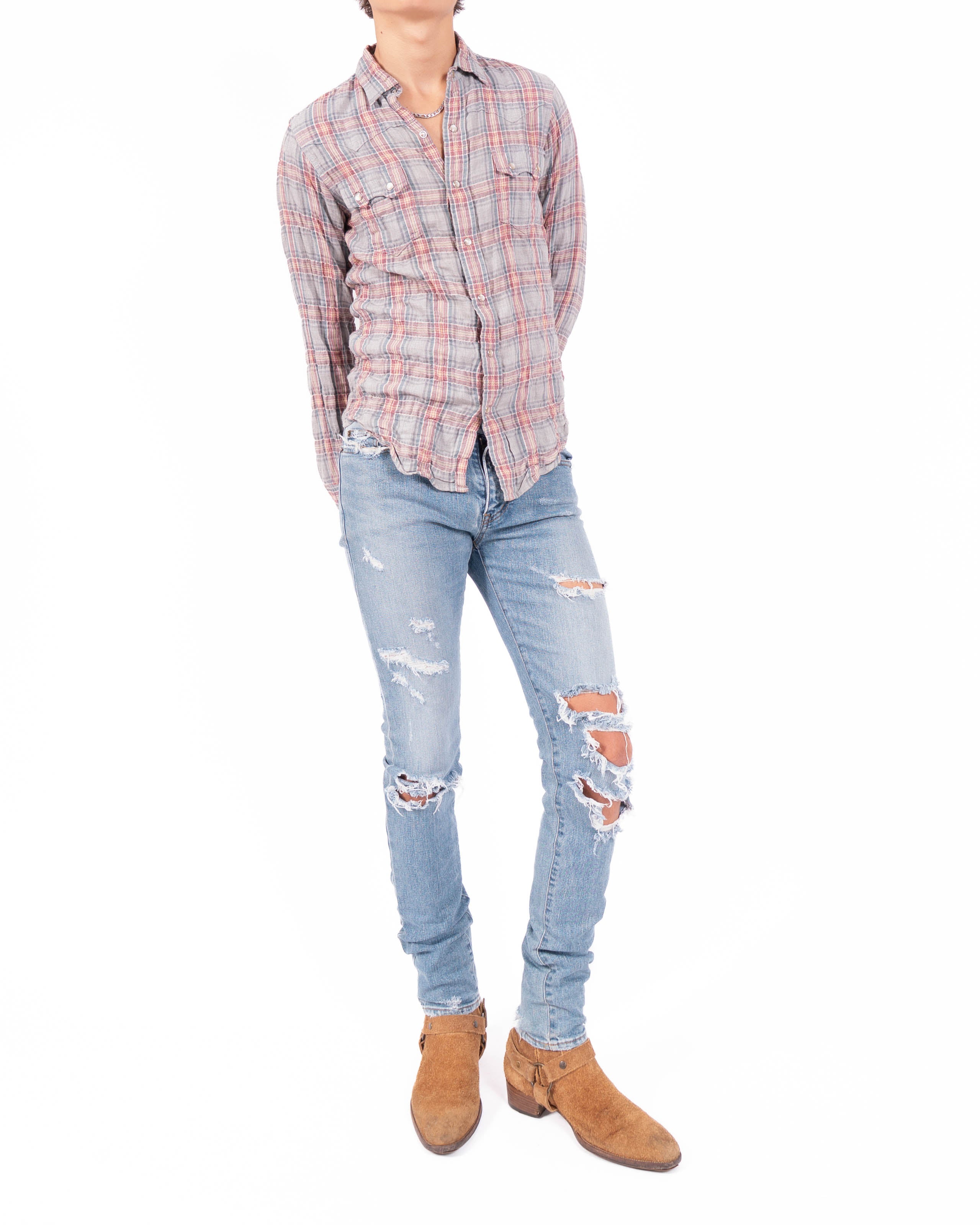 SS16 Skinny Distressed Jeans in Light Washed Denim