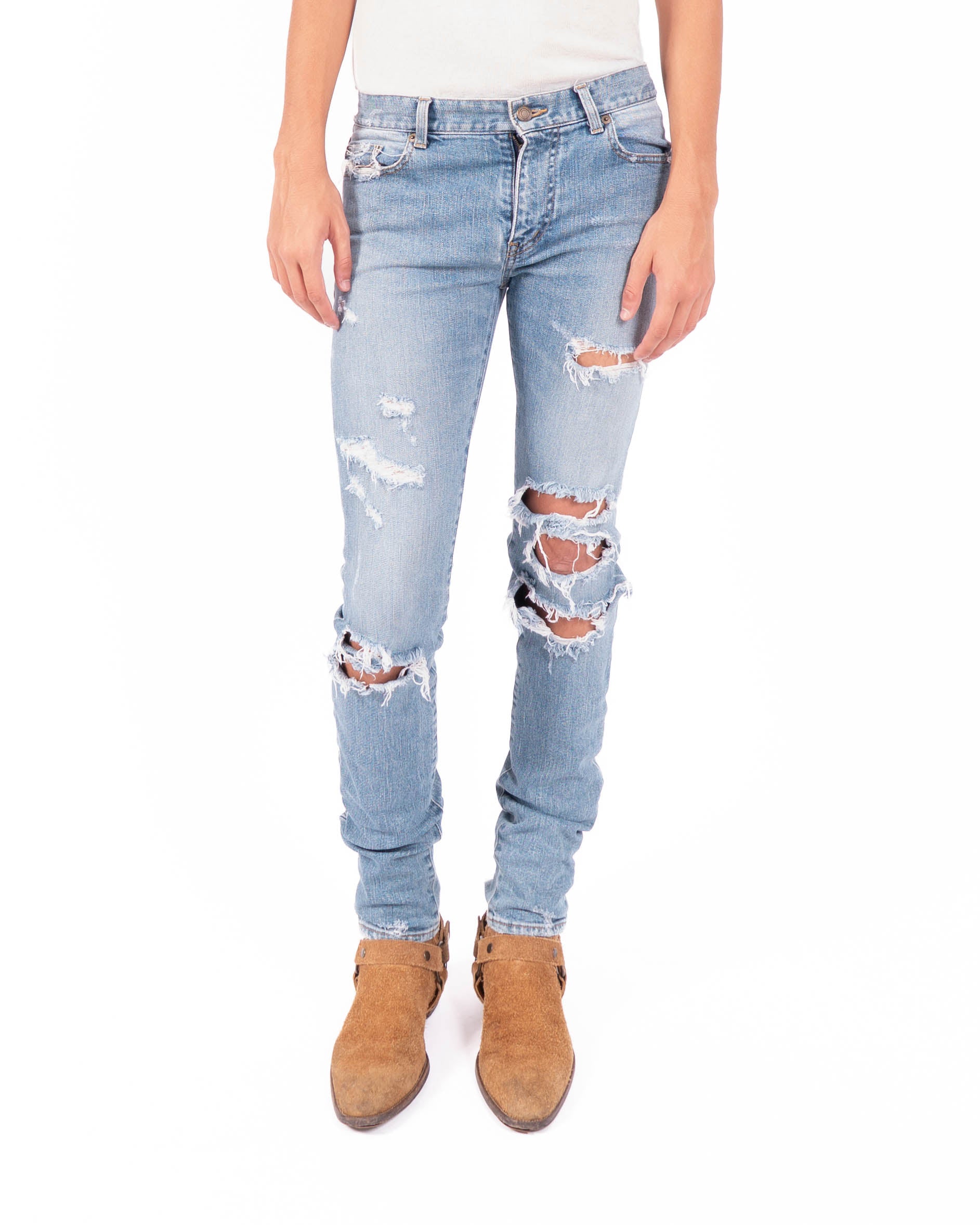SS16 Skinny Distressed Jeans in Light Washed Denim