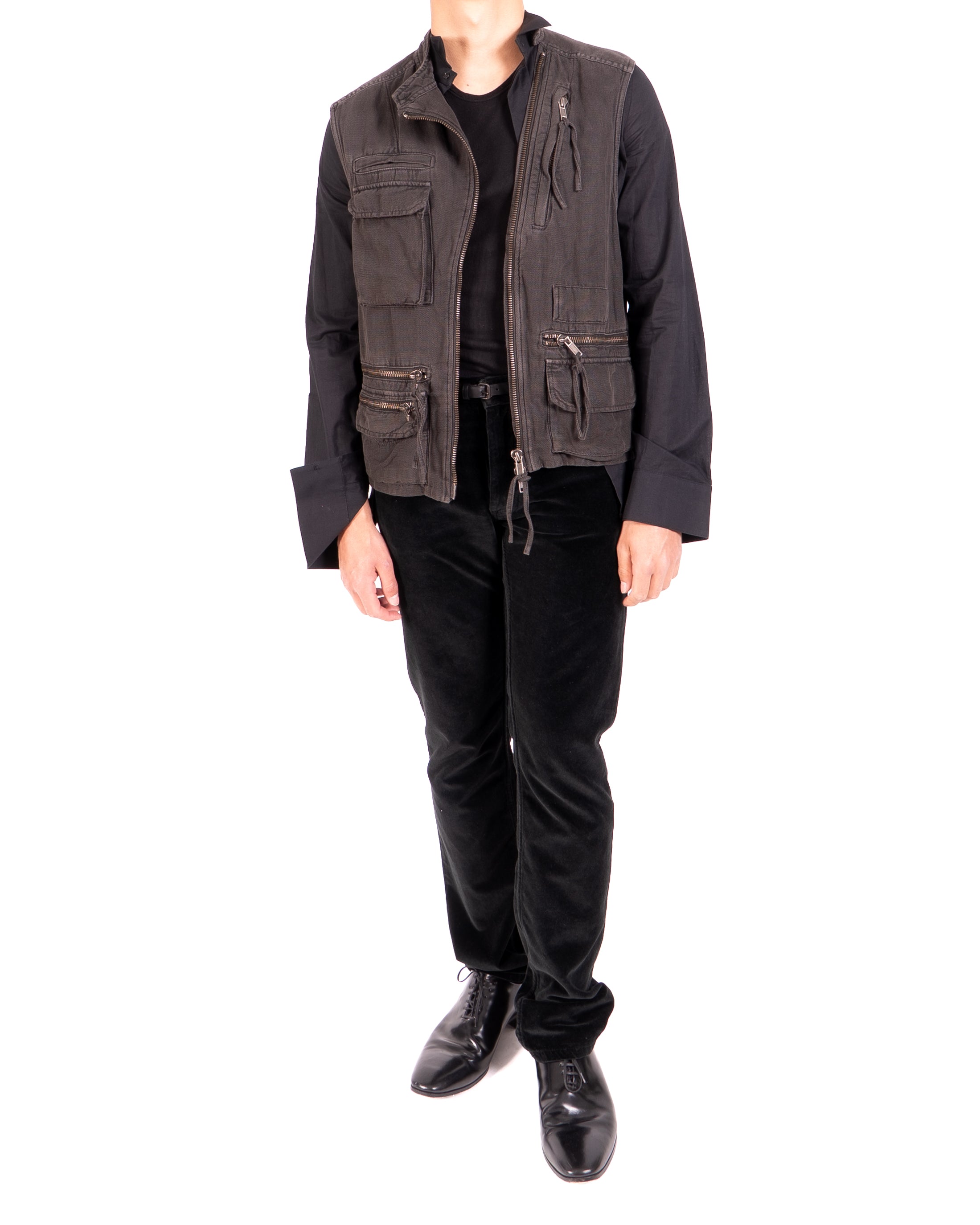 SS16 Army Vest in Washed Grey Cotton