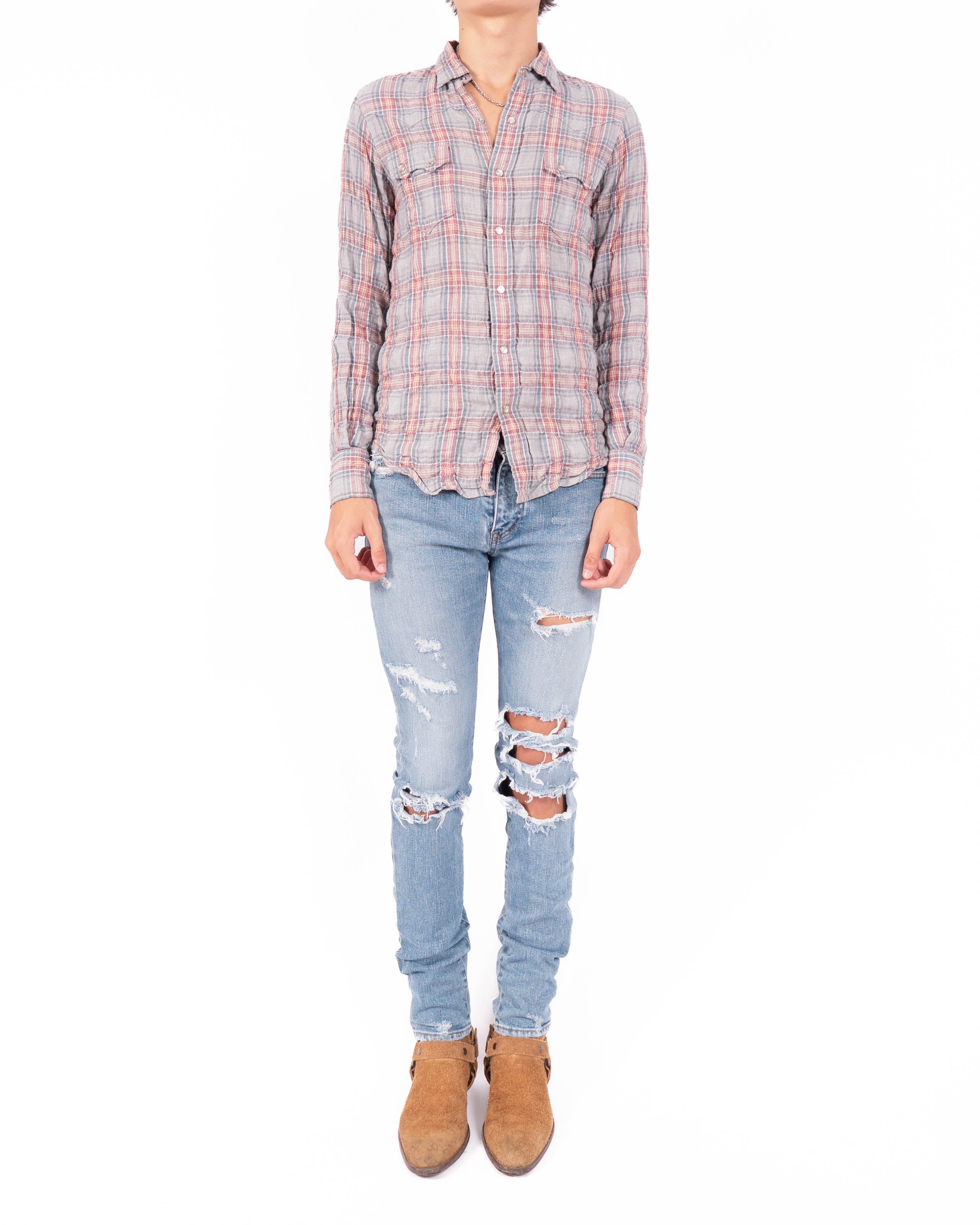 SS17 Flannel Shirt in Crinkled Checked Wool