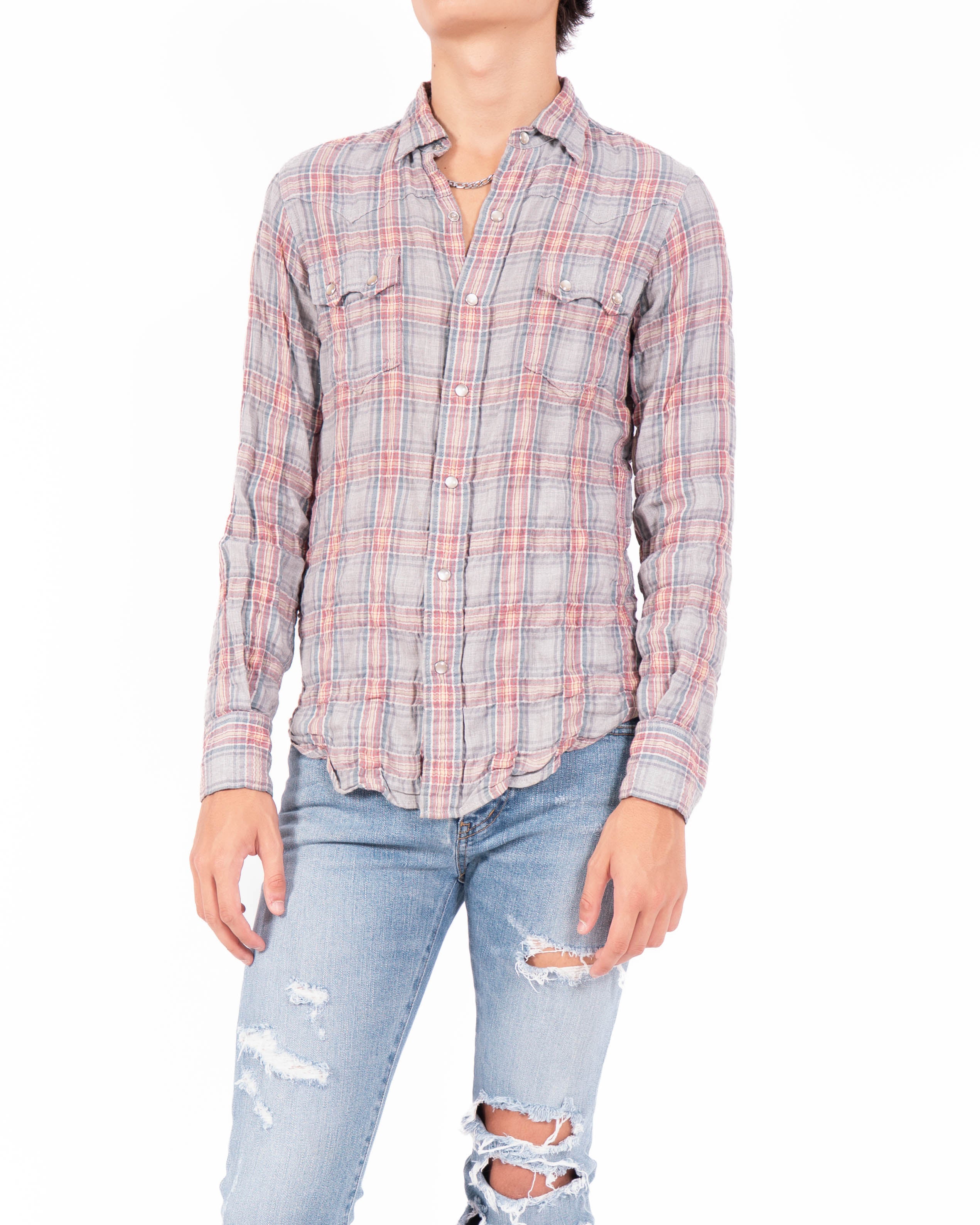 SS17 Flannel Shirt in Crinkled Checked Wool