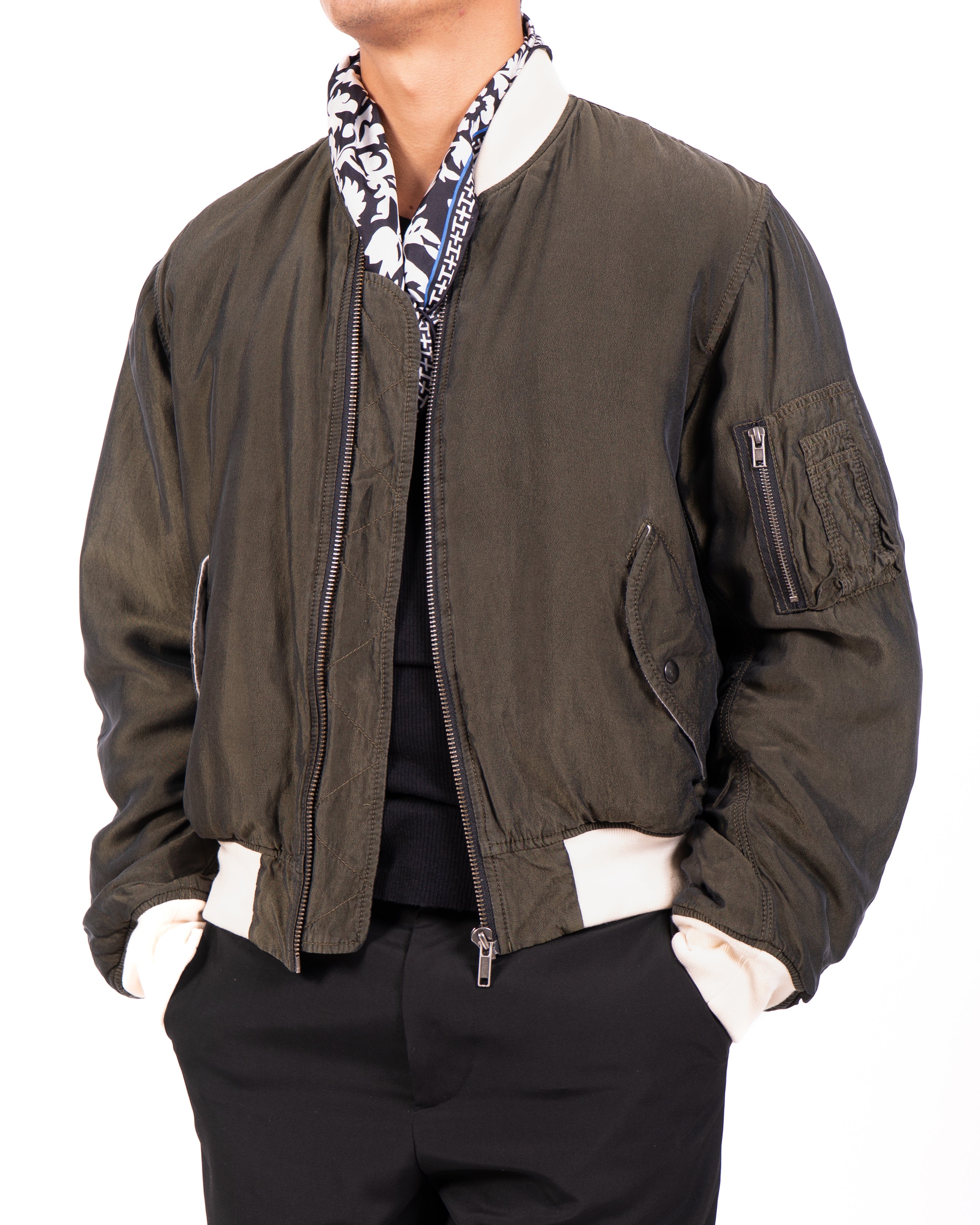 FW16 Oversized Padded Bomber in Green Viscose