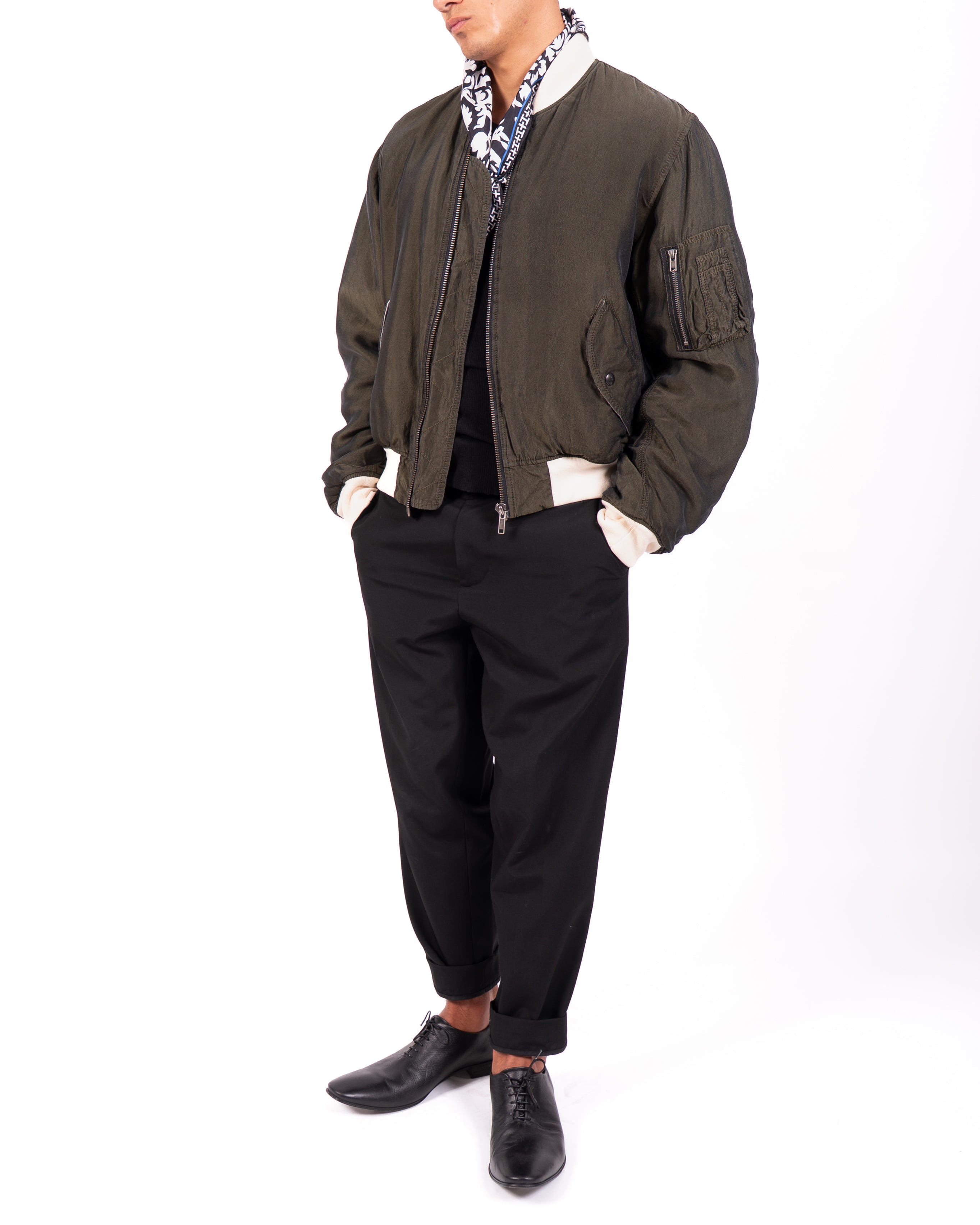 FW16 Oversized Padded Bomber in Green Viscose