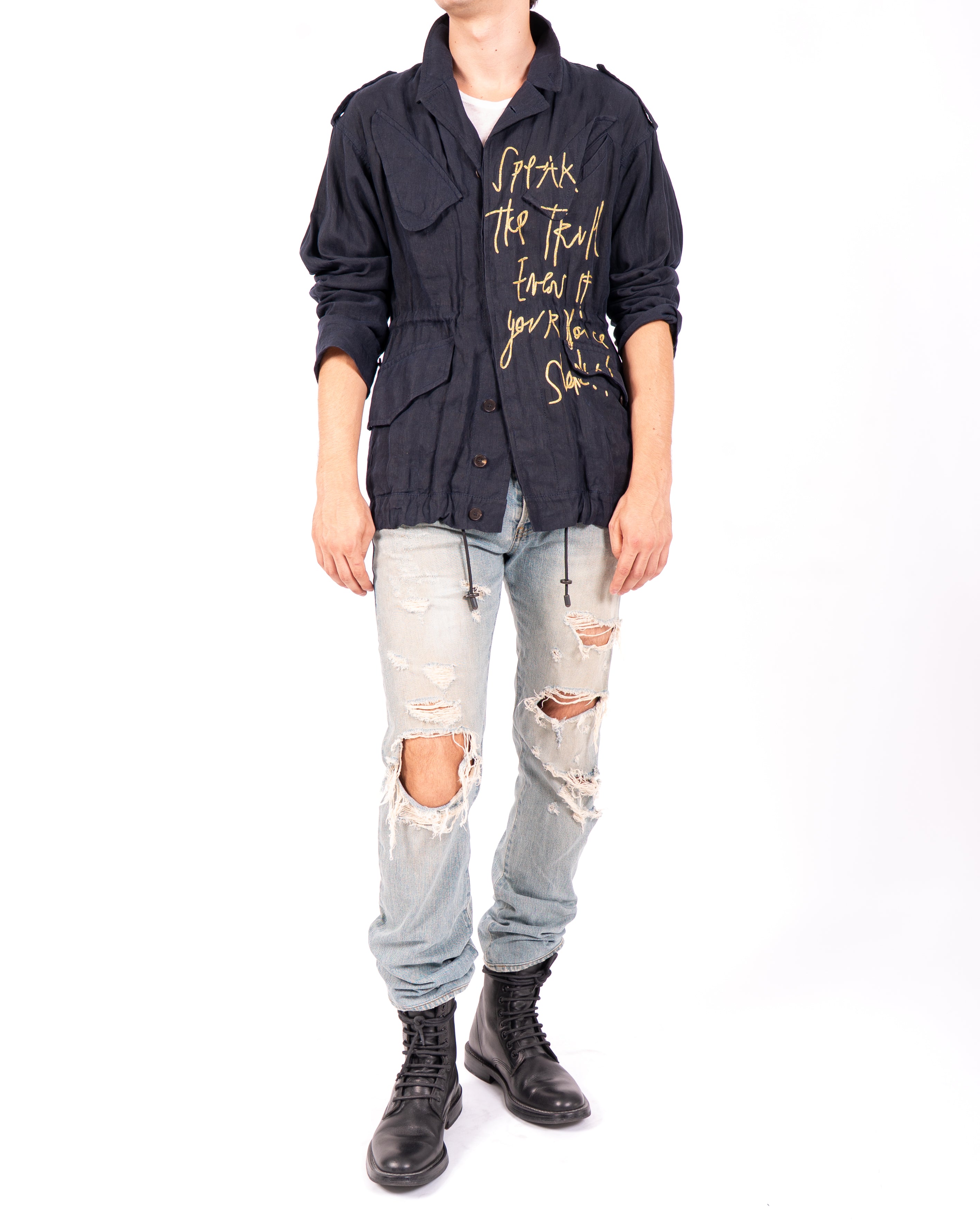 SS16 Embroidered Safari Jacket in Indigo Cotton