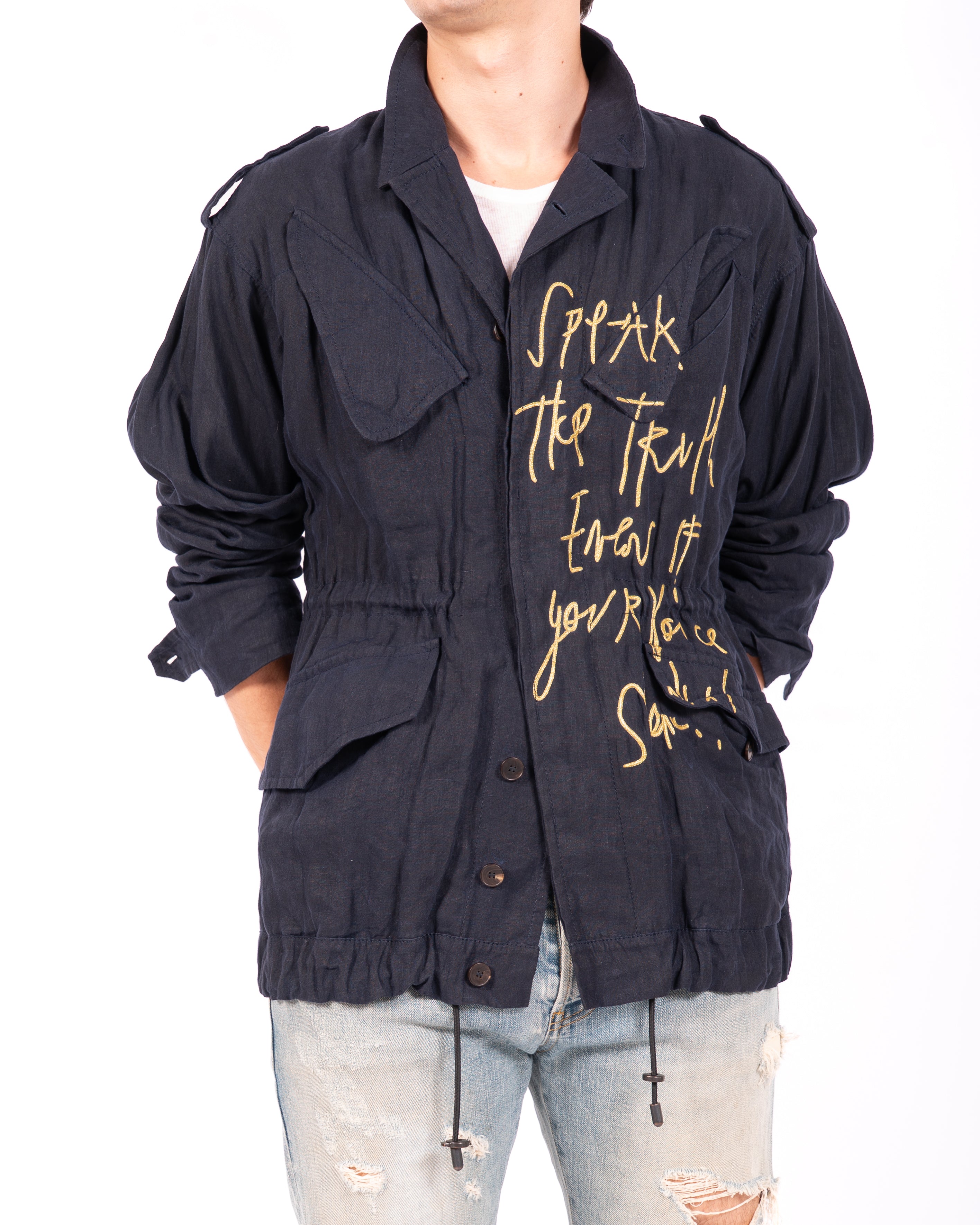 SS16 Embroidered Safari Jacket in Indigo Cotton