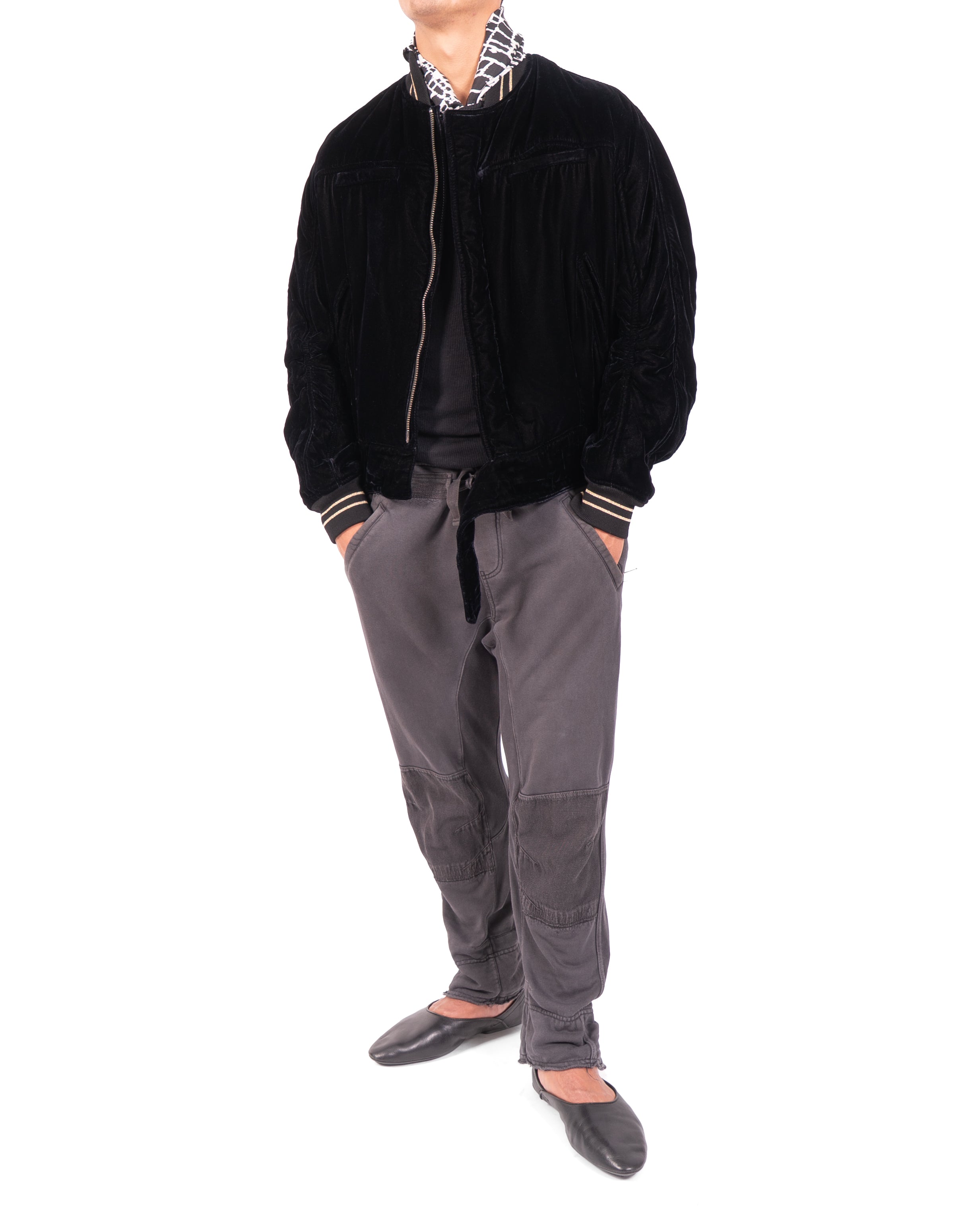 FW16 Oversized Biker Bomber in Deep Black Velvet