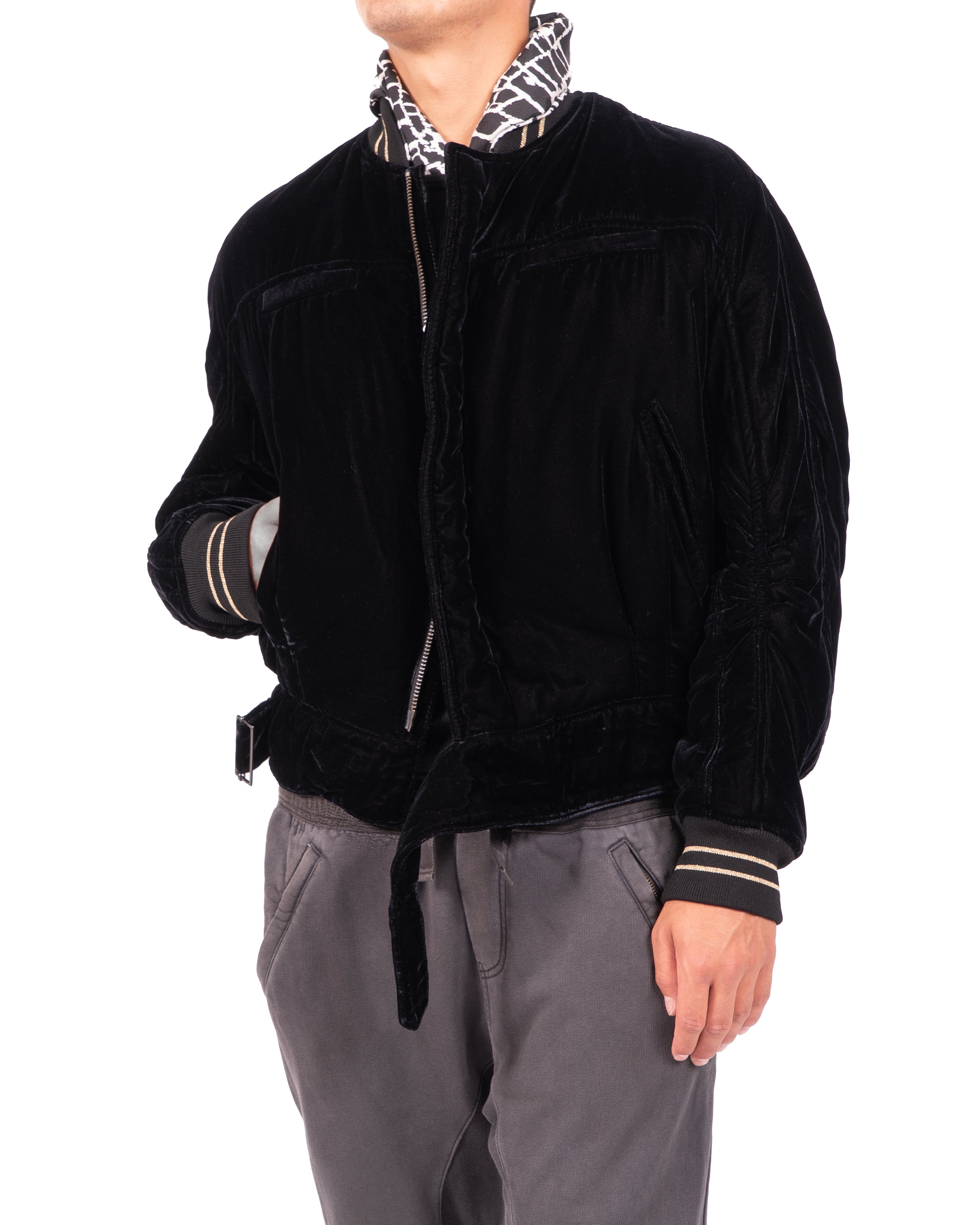 FW16 Oversized Biker Bomber in Deep Black Velvet