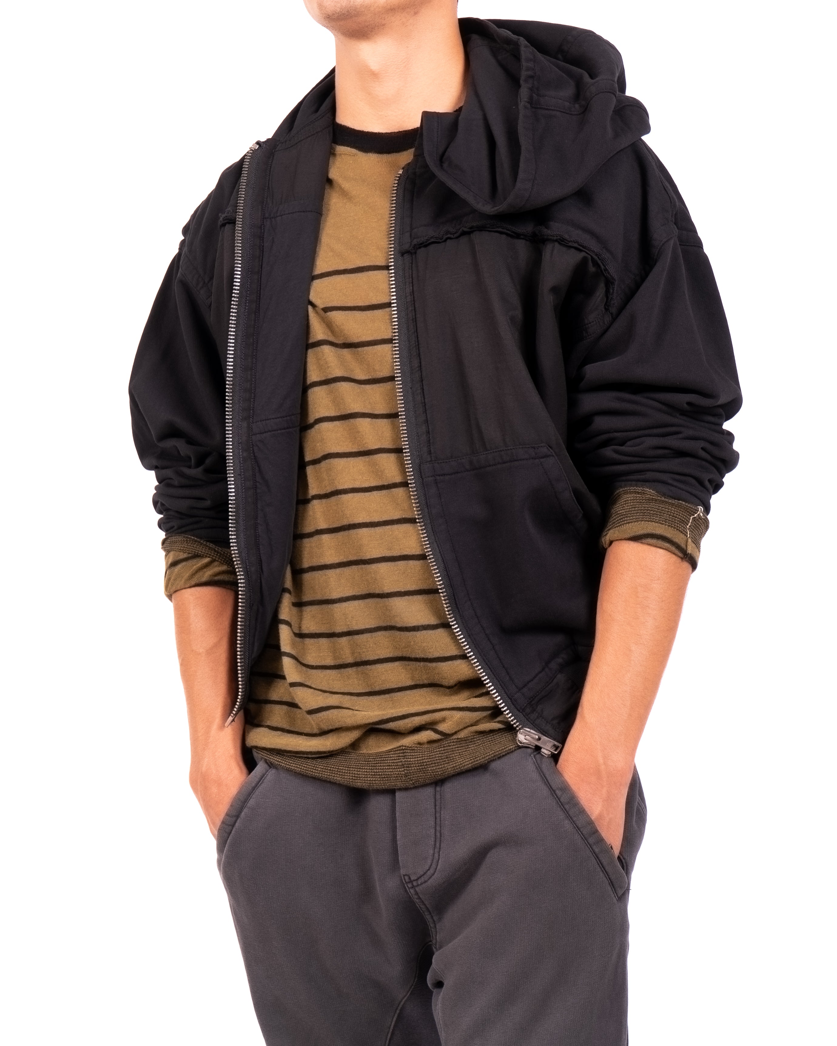 SS17 Distressed Zip Hoodie in Viscose & Cotton