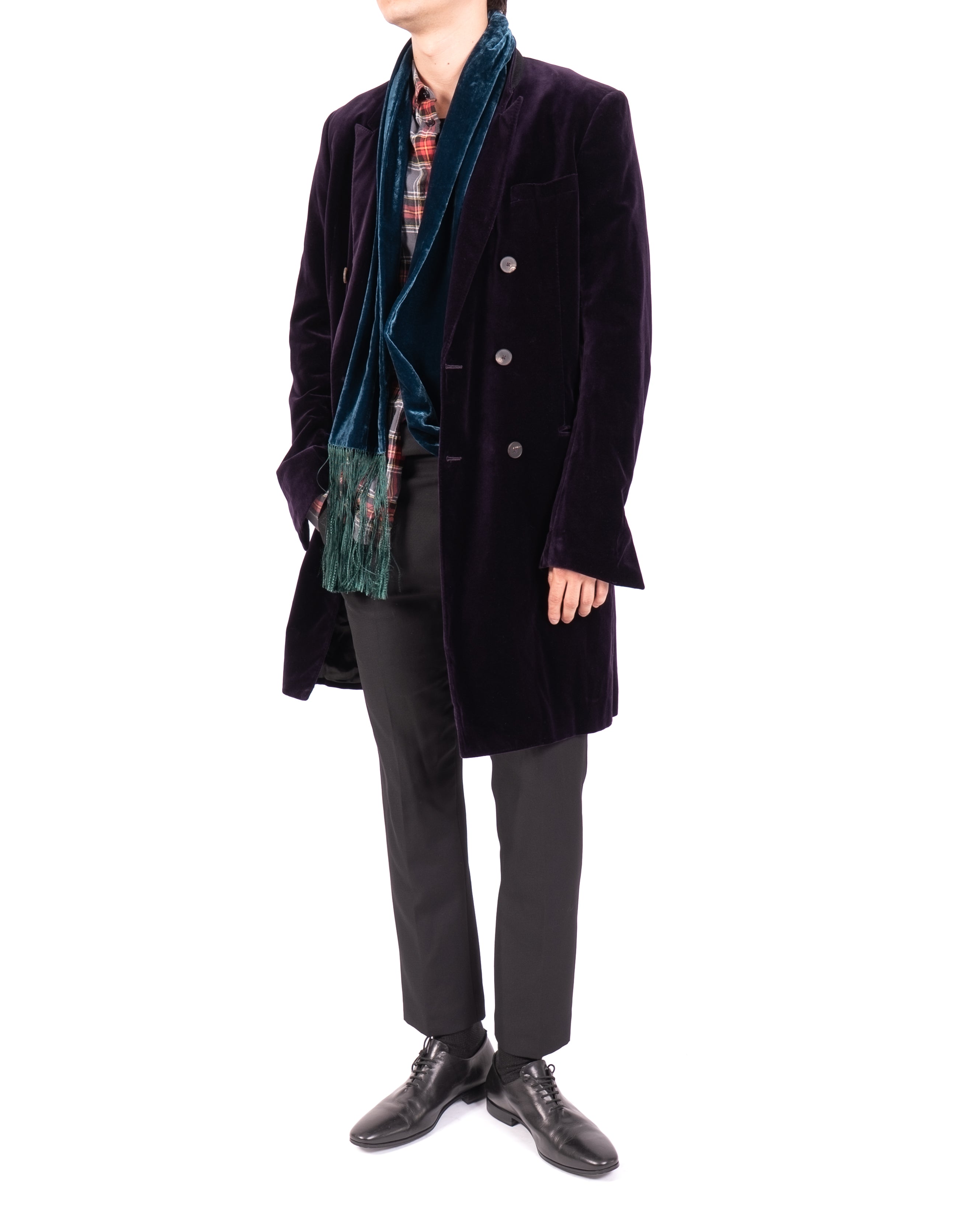 FW15 Classic Double Breasted Coat in Purple Velvet