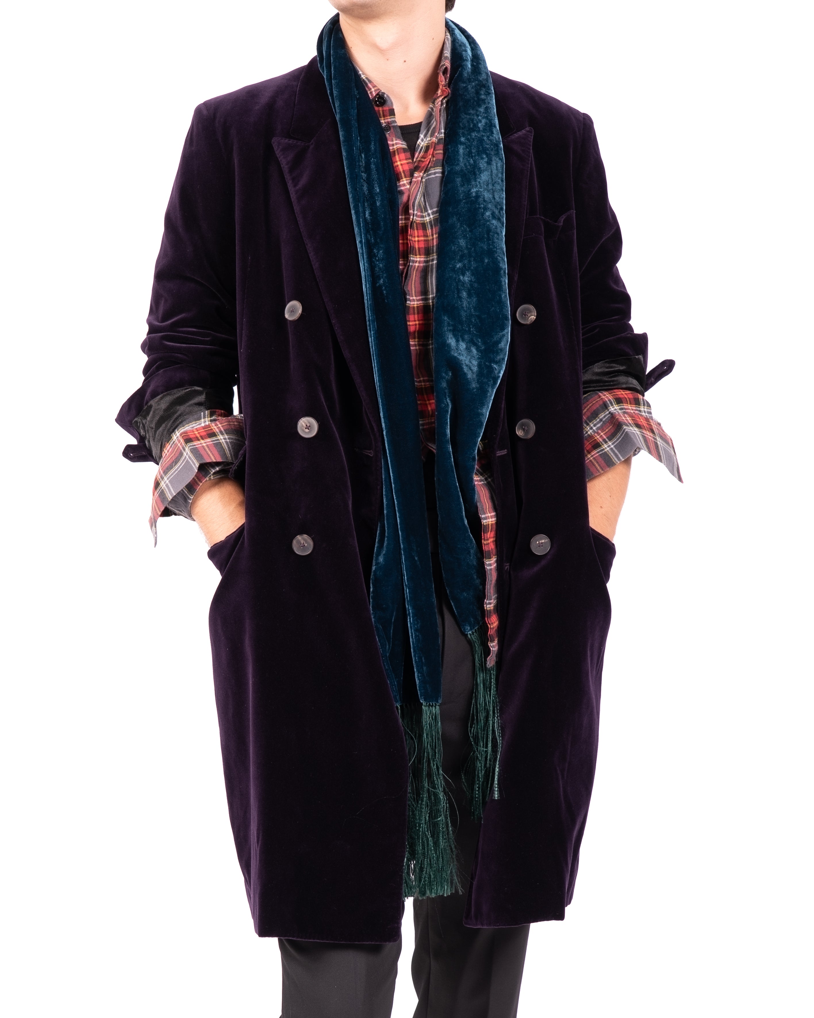FW15 Classic Double Breasted Coat in Purple Velvet