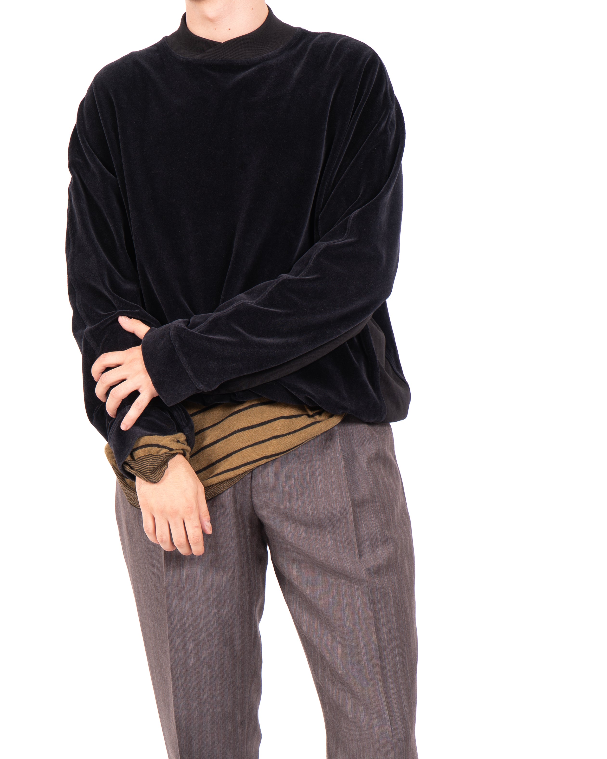 FW15 Oversized Shawl Collar Sweatshirt in Black Velvet