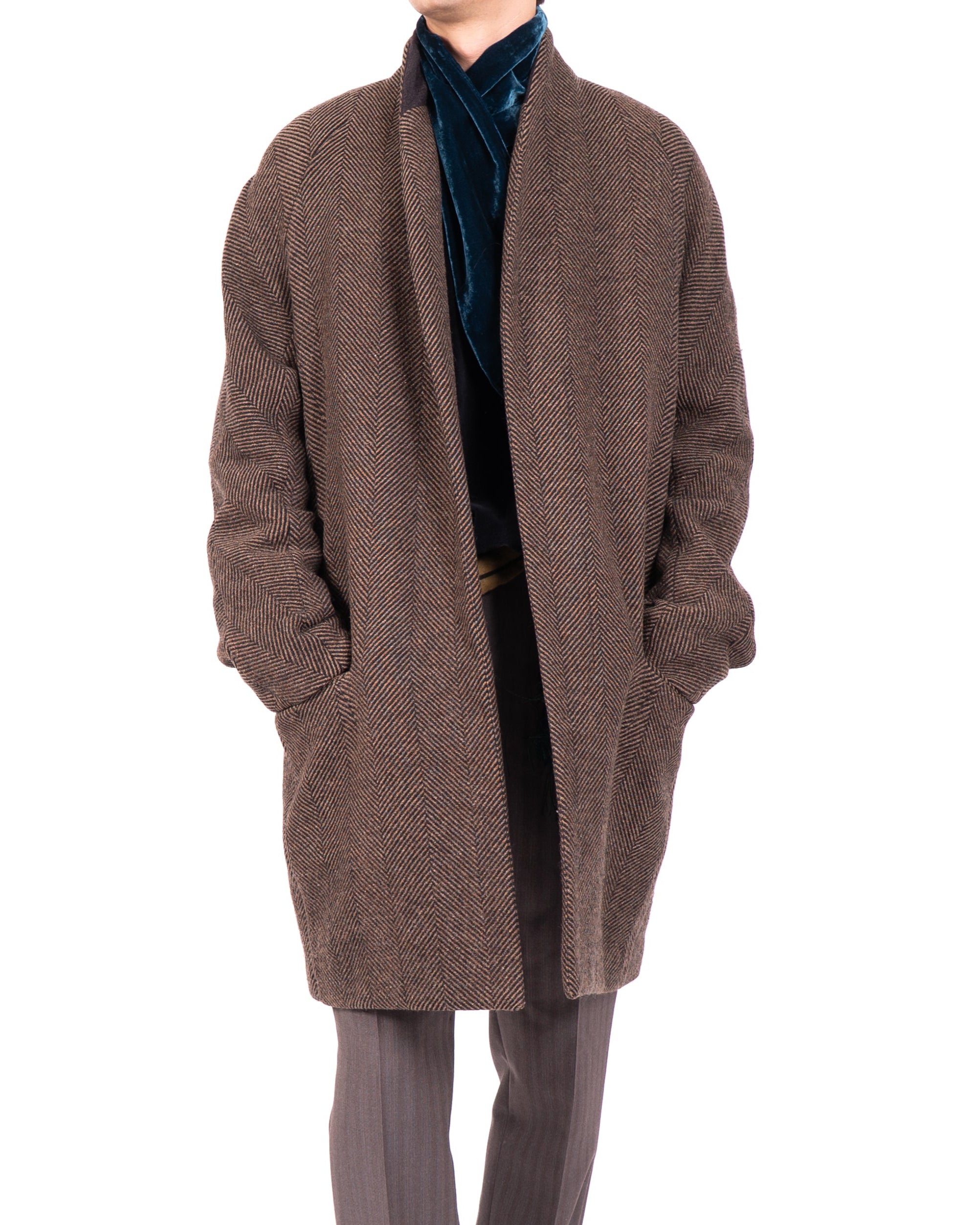 FW14 Oversized Coat in Brown Chevron Wool