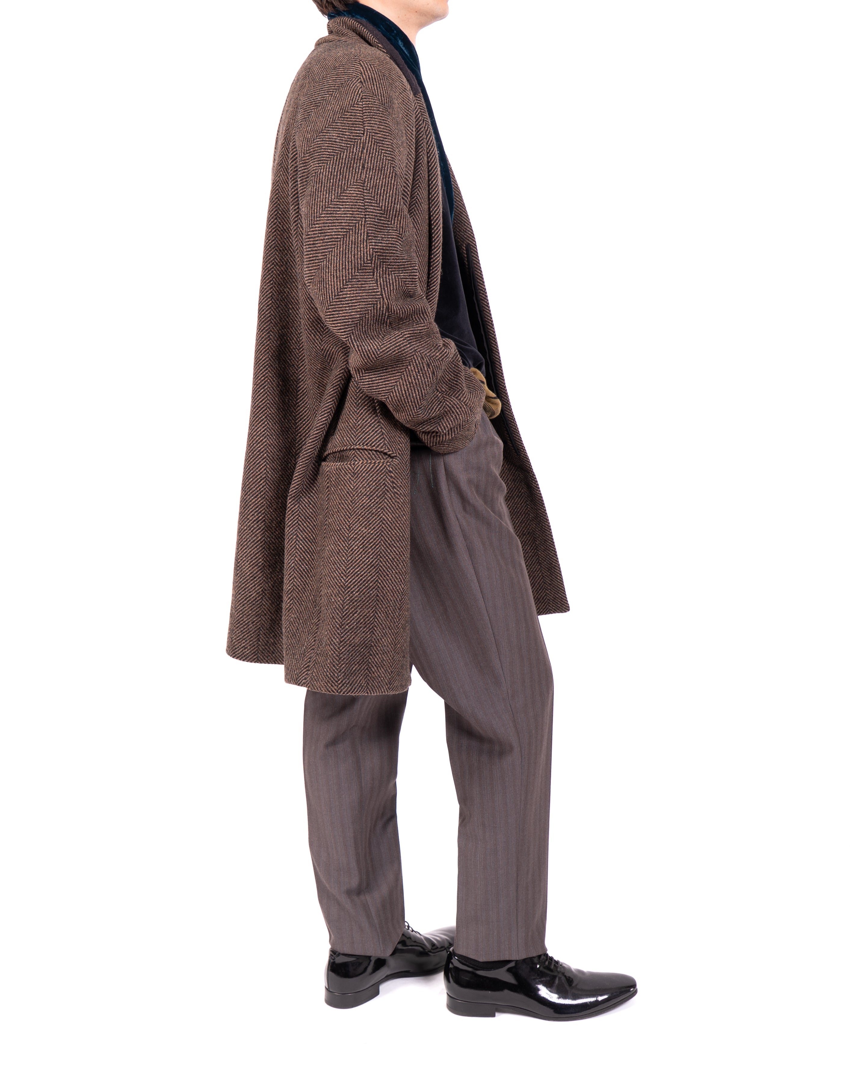 FW14 Oversized Coat in Brown Chevron Wool