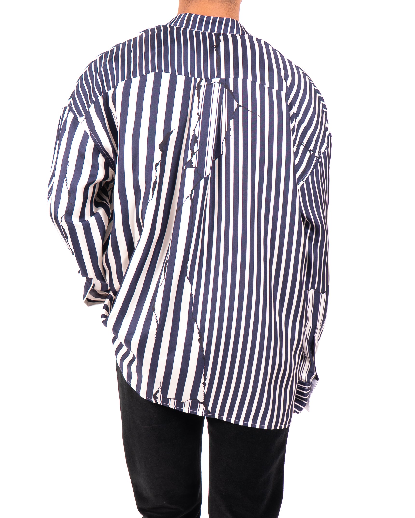 SS18 Oversized Shawl Collar Shirt in Disturbed Striped Viscose