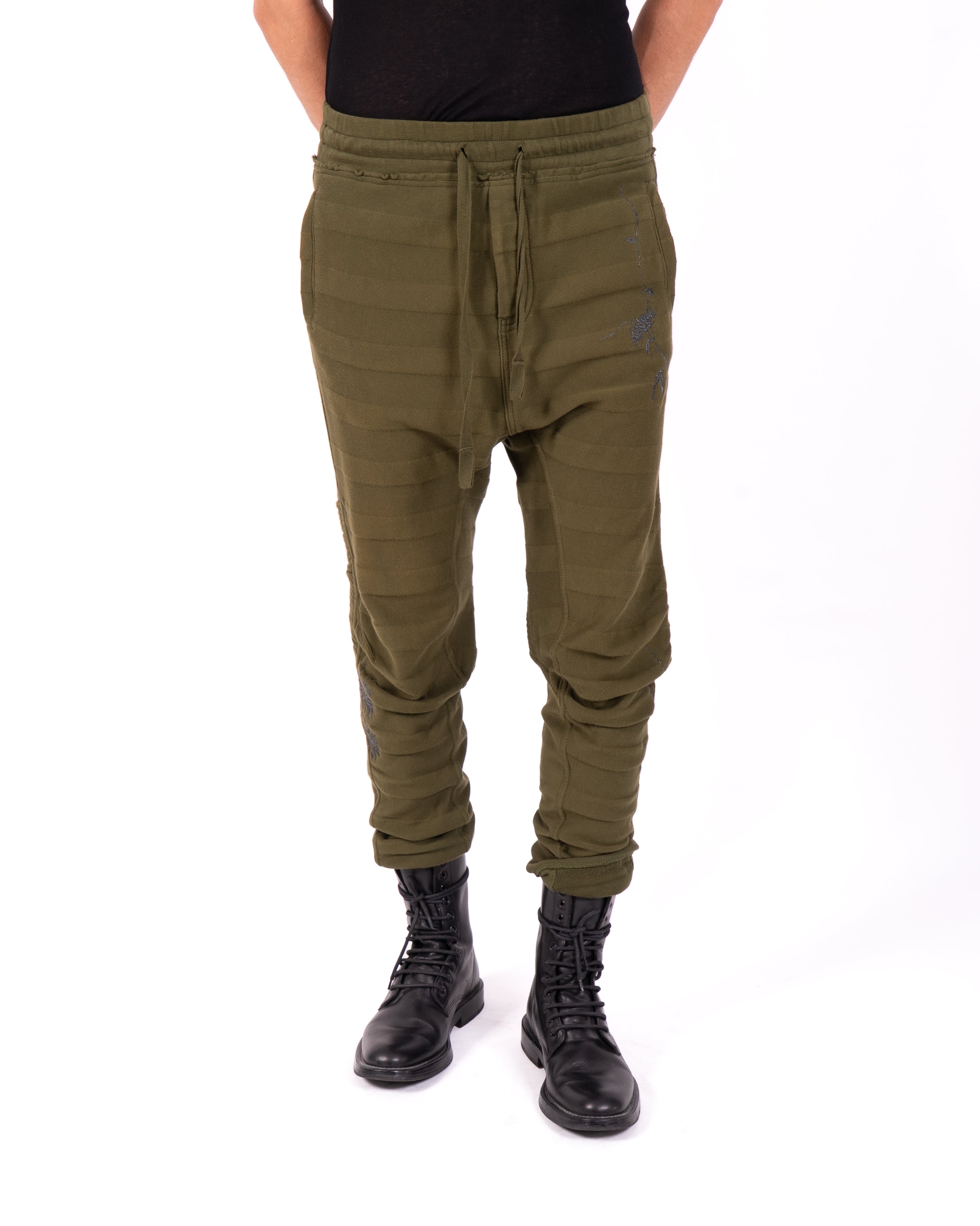 FW18 Embroidered Biker Sweatpants in Khaki Perth