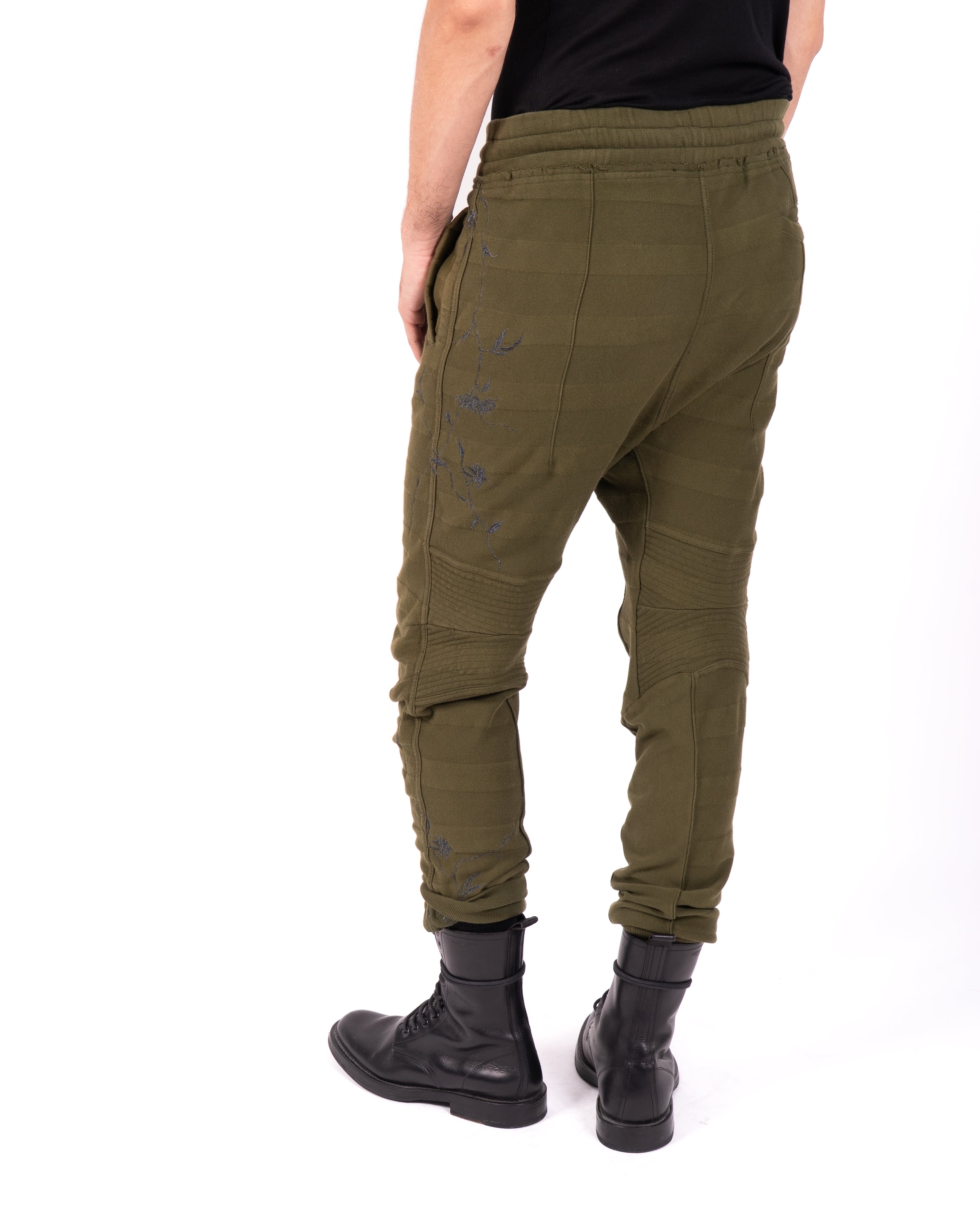 FW18 Embroidered Biker Sweatpants in Khaki Perth