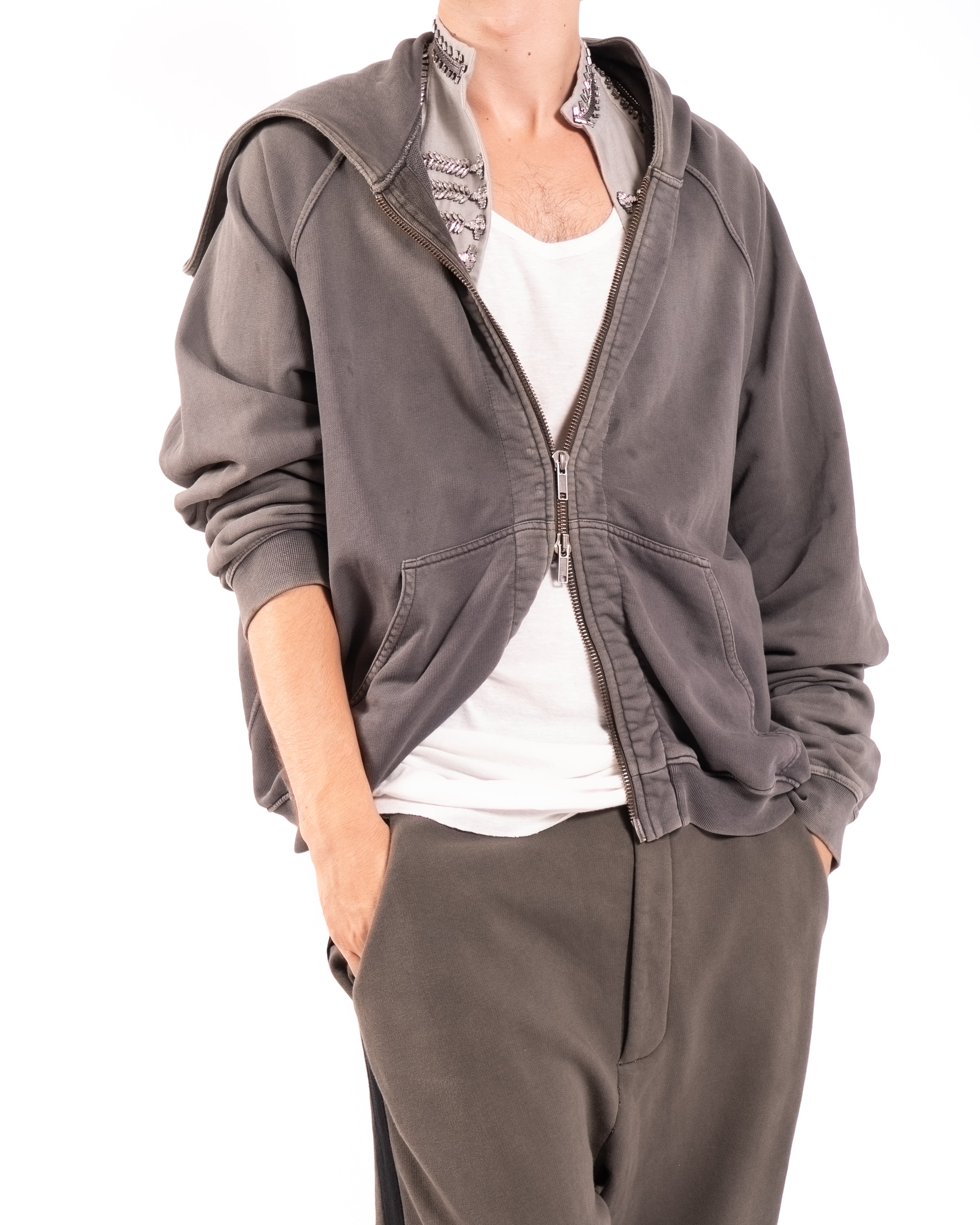 SS16 Oversized Perth Zip-Hoodie in Washed Grey