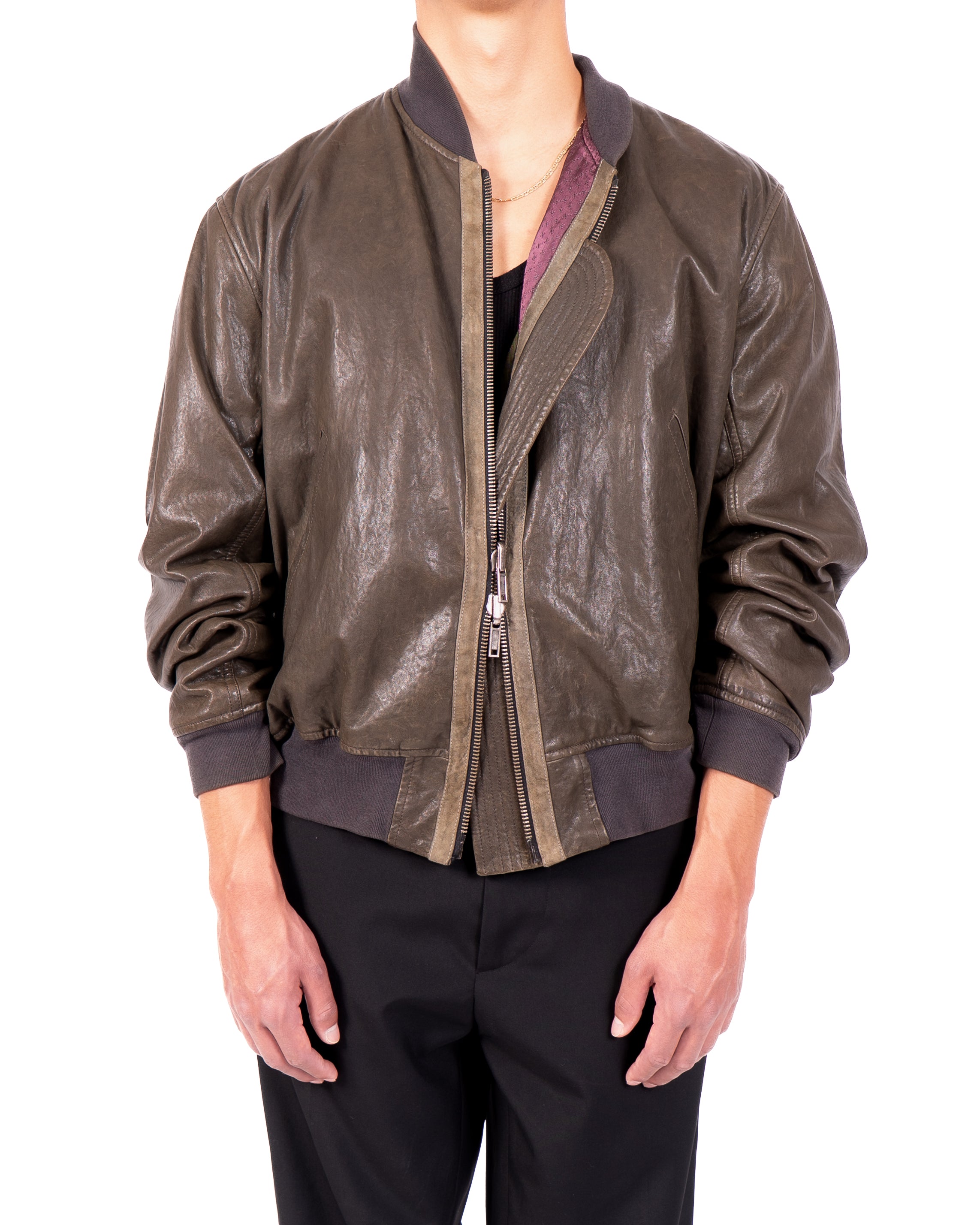 SS14 Reversible Oversized Bomber in Brown Leather
