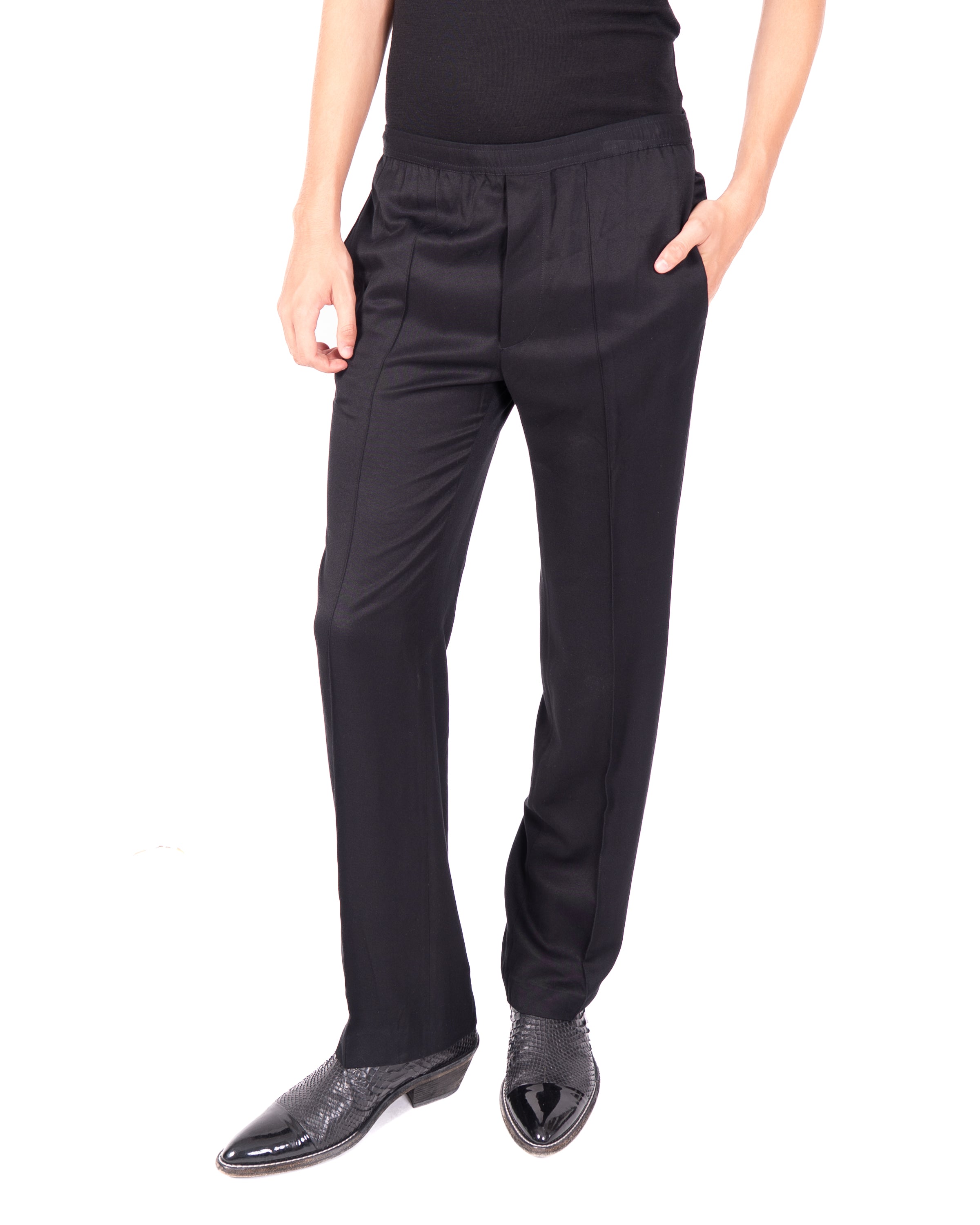 SS20 Elastic Waistband Trousers in Soft Black Viscose