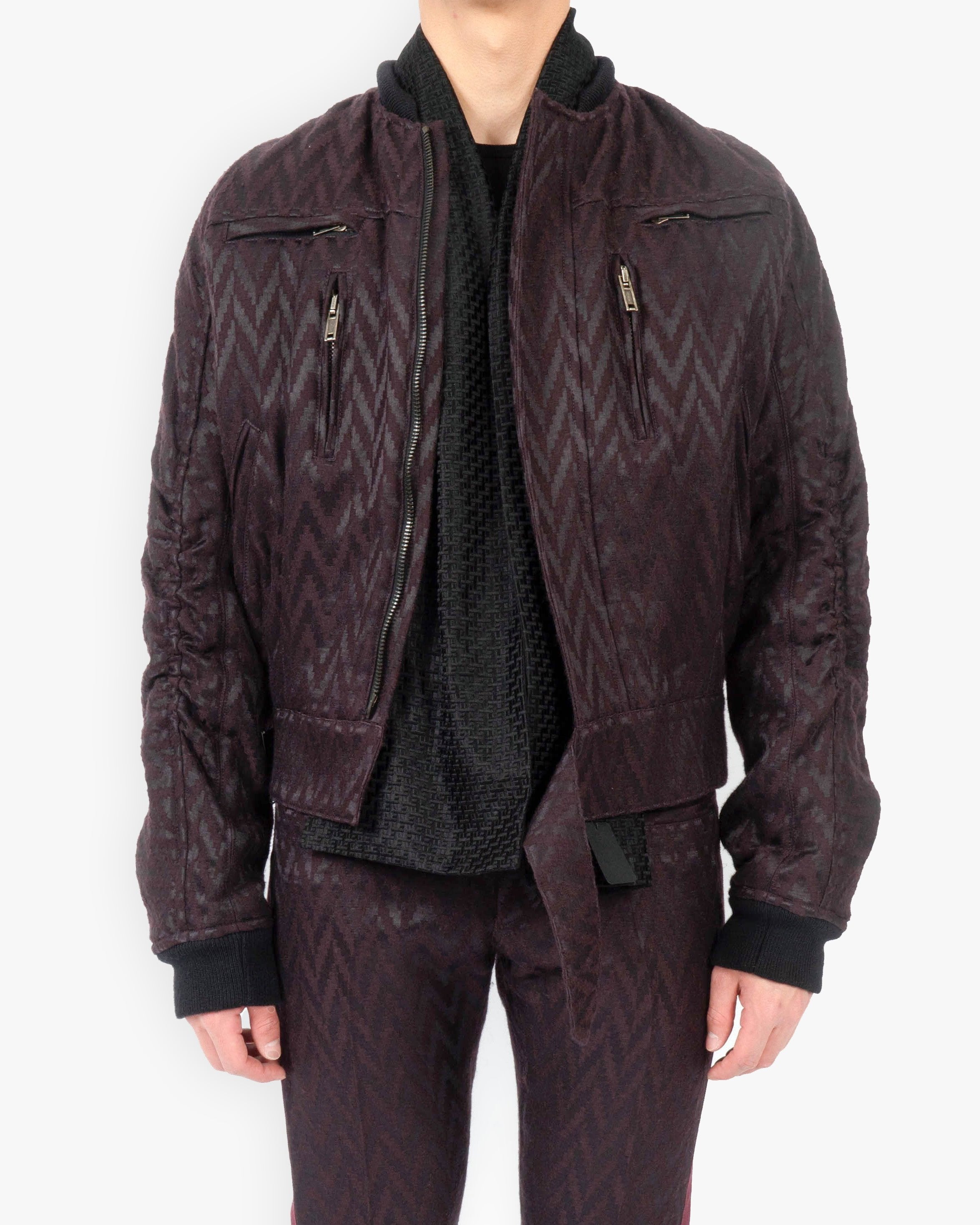 FW15 Chevron Jacquard Biker Bomber Jacket