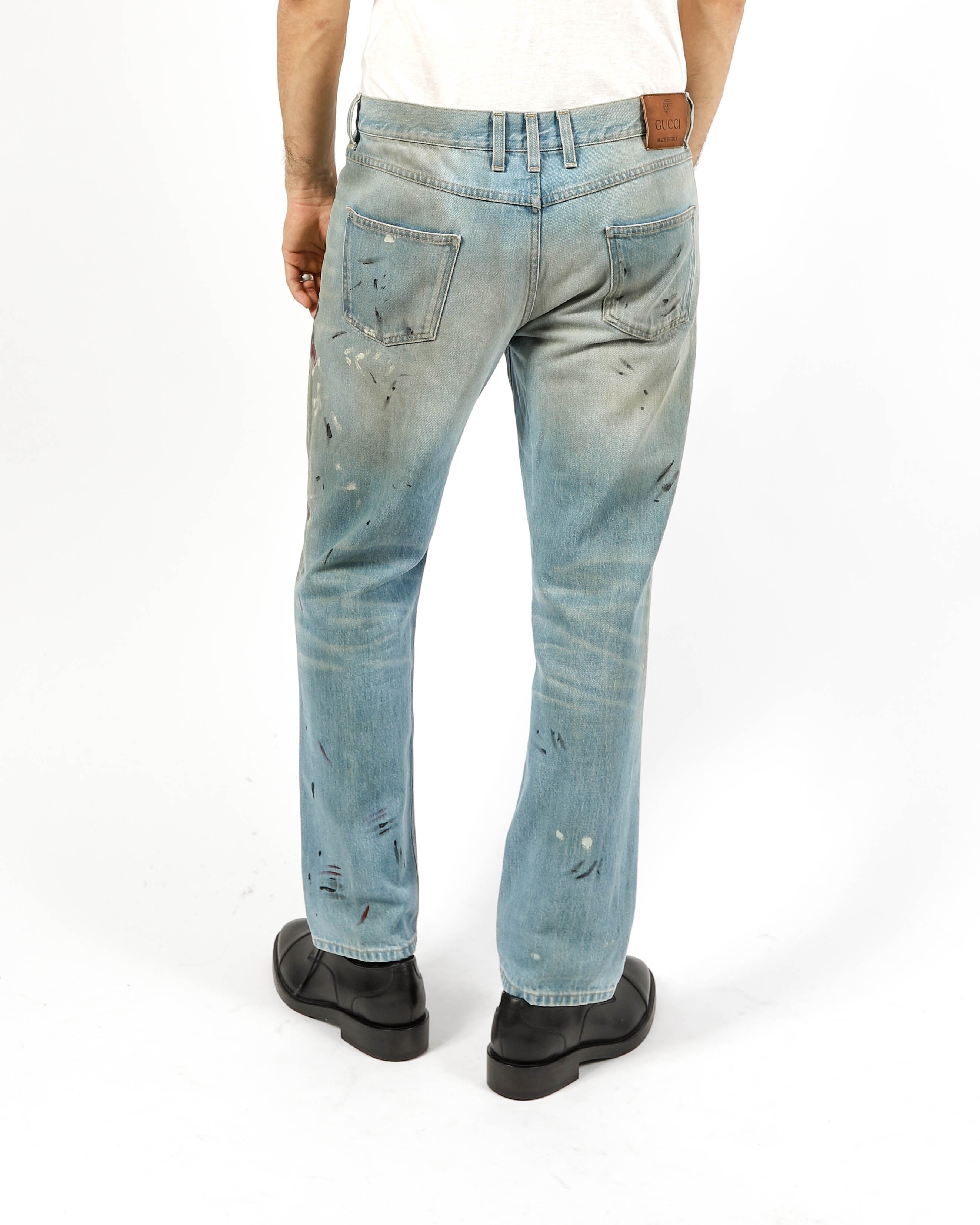 FW15 Relaxed Hand-Painted Jeans in Light Washed Denim